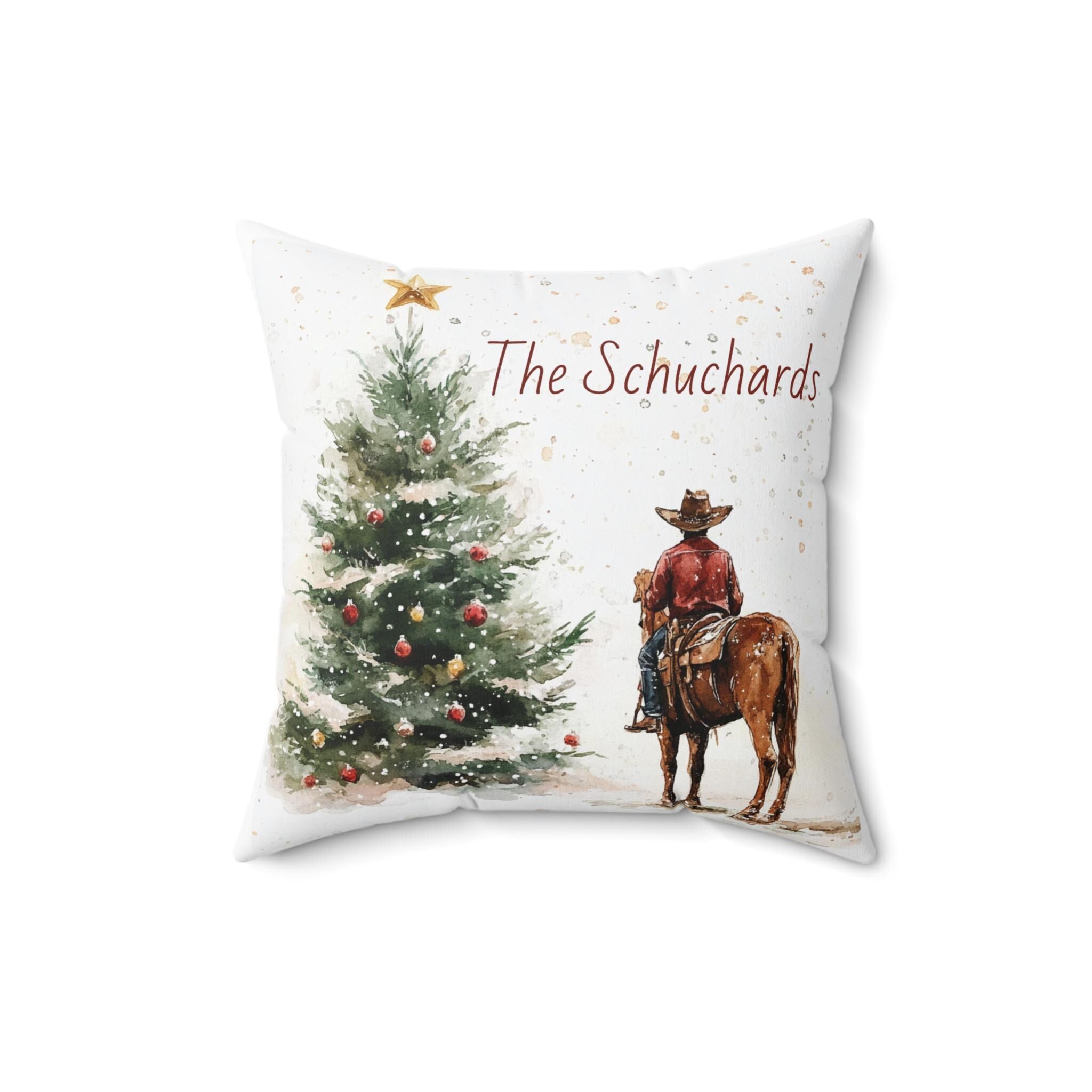 Cowboy & Christmas Tree Throw Pillow, Cowboy Christmas