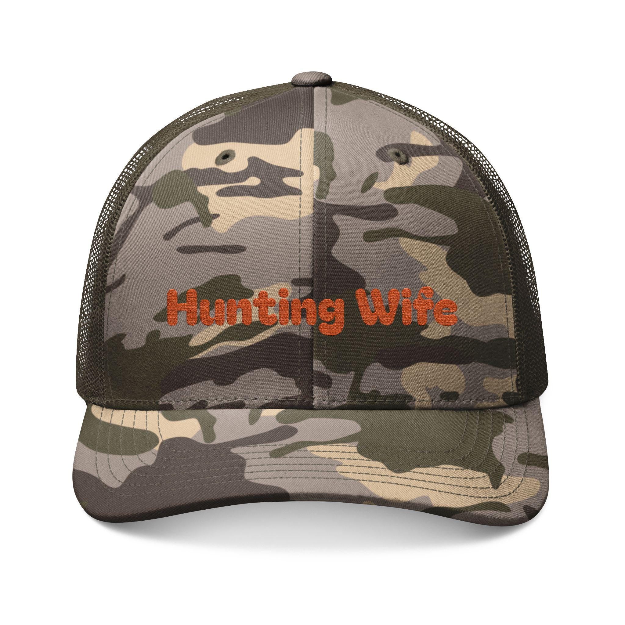 Hunting Hat for Wife, Her Camouflage Trucker Hat with 'Hunting Hair Don't Care' Embroidery