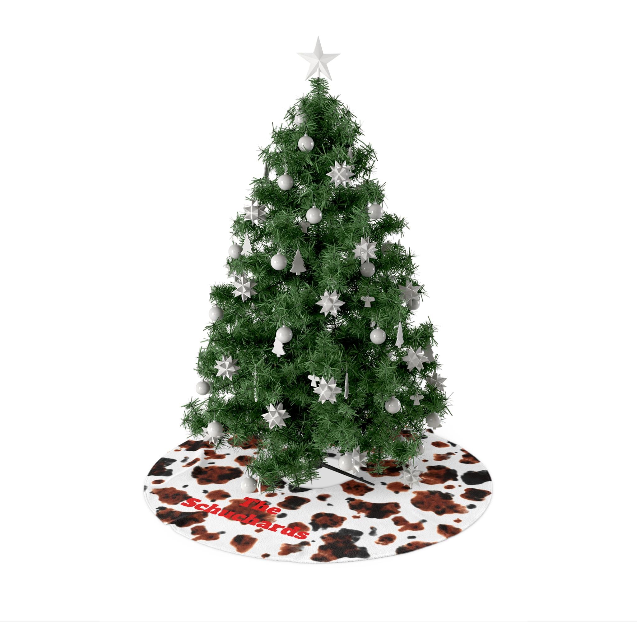 Personalized Cow Print Christmas Tree Skirt, Western Holiday Decor, Custom Rustic Christmas Skirt