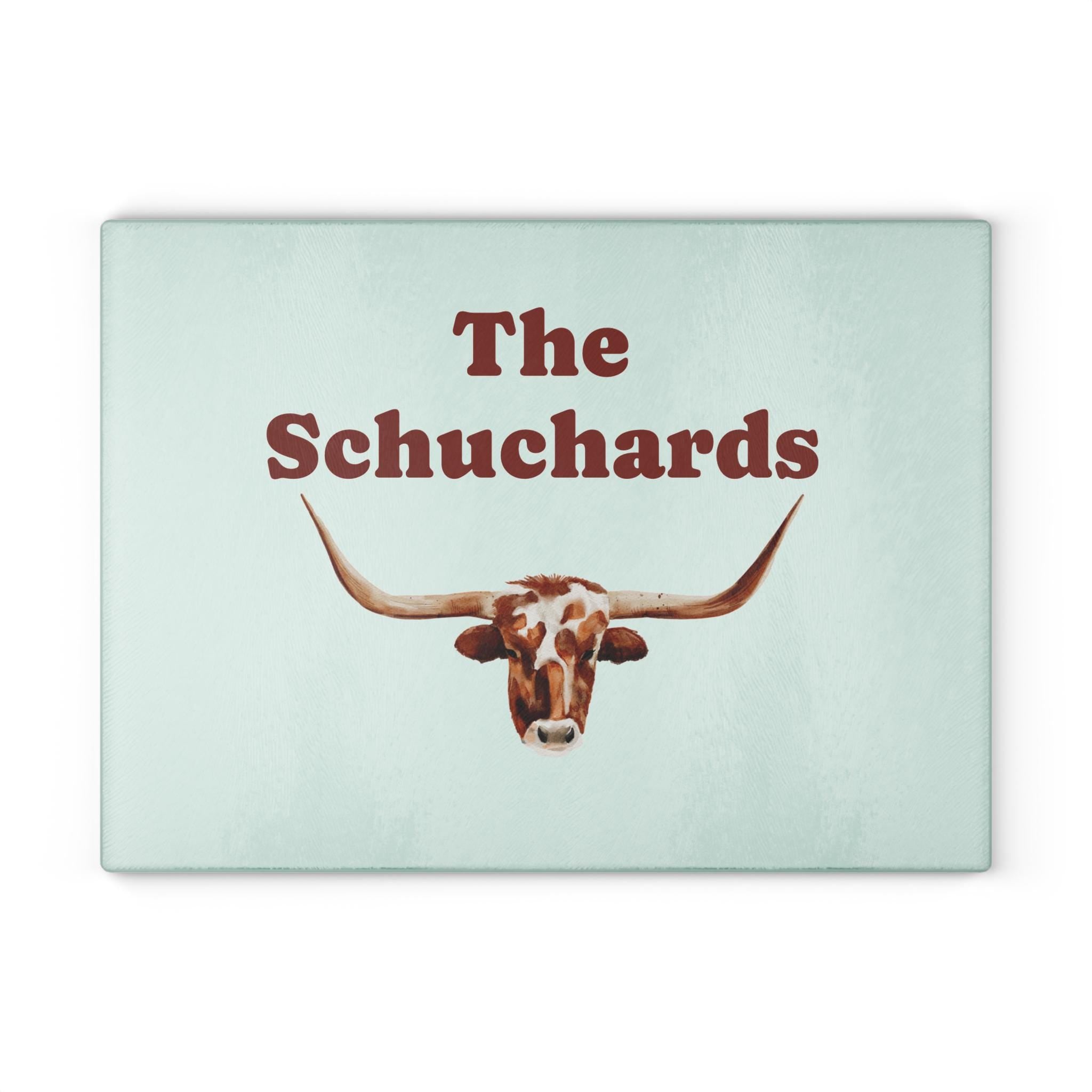 Personalized Watercolor Longhorn Cutting Board, Custom Family or Business Name | Rustic Western Kitchen Decor