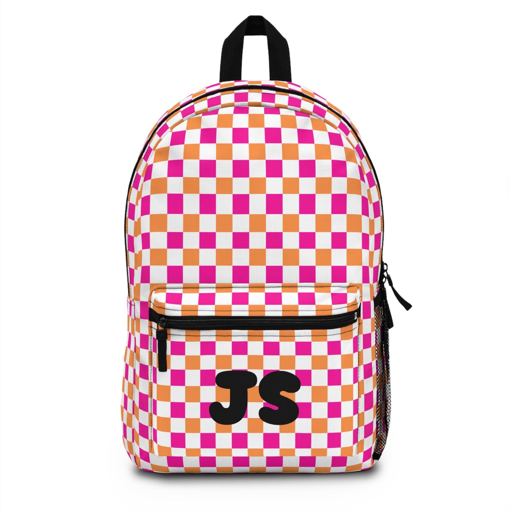 Vibrant Pink & Orange Checkerboard Backpack | Customizable School Bag | Student and Travel Backpack