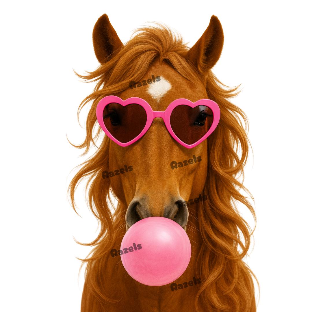 Horse Blowing Bubble Gum PNG | Retro Horse PNG | Funny Sublimation Design | T-Shirt & Backpack Printable | Instant Digital Download