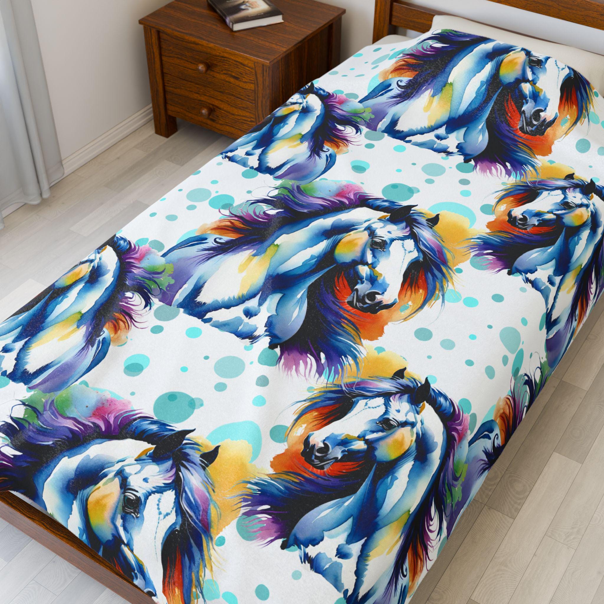 Rainbow Horse Blanket | Custom Turquoise & Purple Cowgirl Throw | Personalized Horse Lover Gift