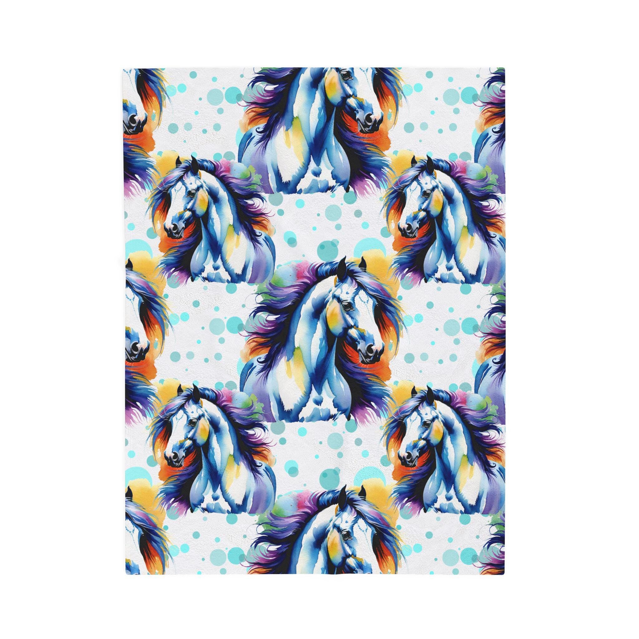 Rainbow Horse Blanket | Custom Turquoise & Purple Cowgirl Throw | Personalized Horse Lover Gift