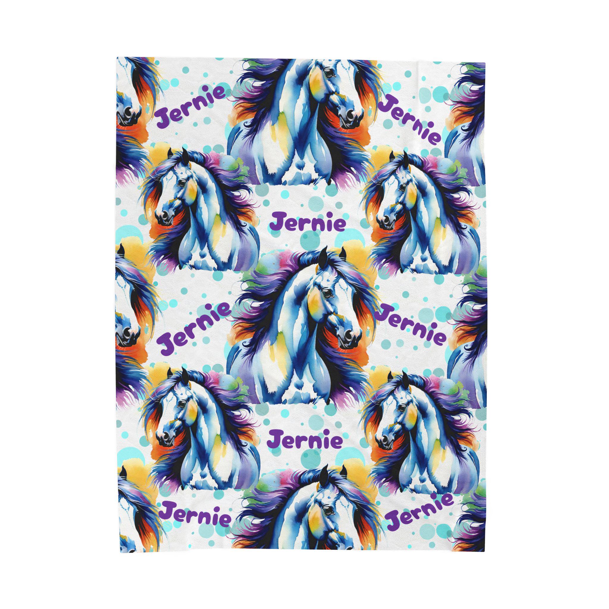 Rainbow Horse Blanket | Custom Turquoise & Purple Cowgirl Throw | Personalized Horse Lover Gift