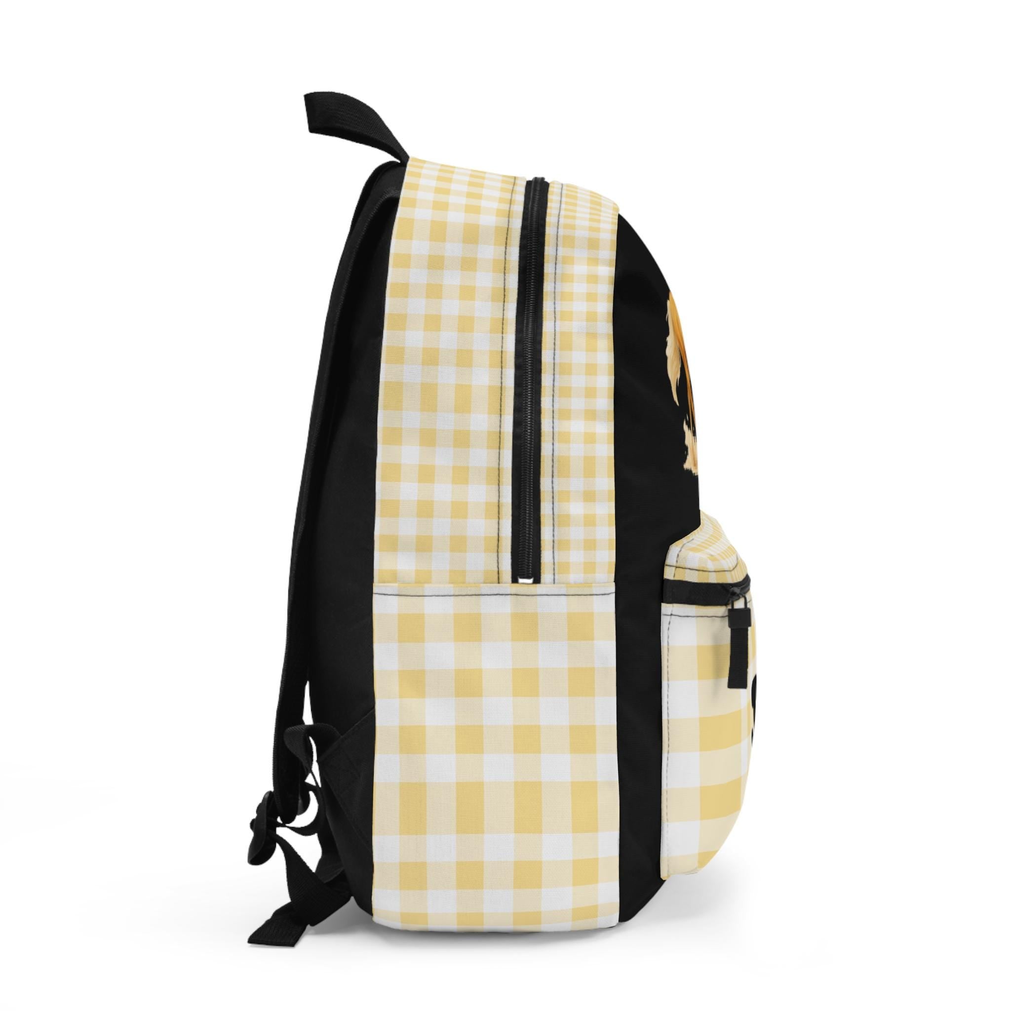 Palomina Horse Print Backpack, Yellow Plaid Custom Name Kids School Bag | Allover Watercolor Horse Backpack for Girls | Equestrian Gift