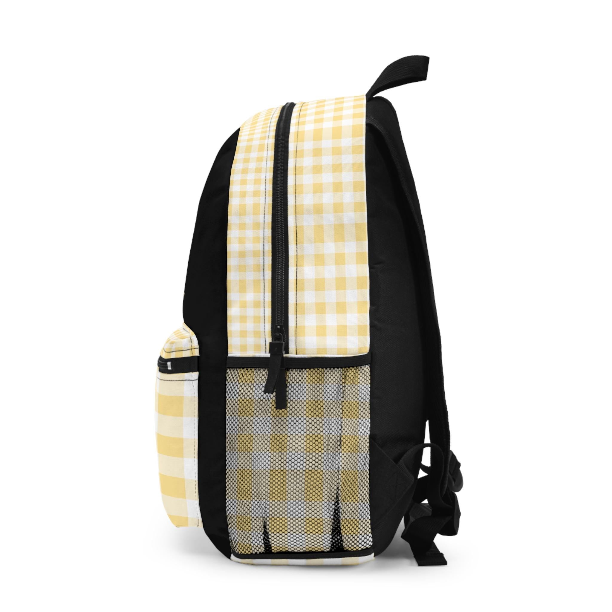 Palomina Horse Print Backpack, Yellow Plaid Custom Name Kids School Bag | Allover Watercolor Horse Backpack for Girls | Equestrian Gift