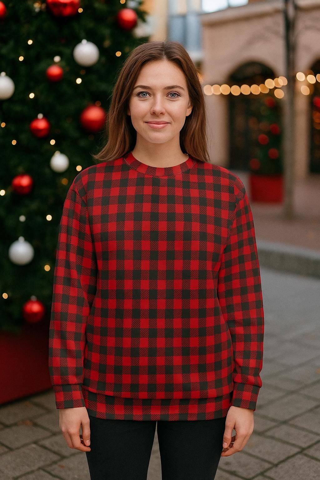 Buffalo Plaid Sweatshirt, Cozy Holiday Unisex Pullover, Red Checkered Christmas Top