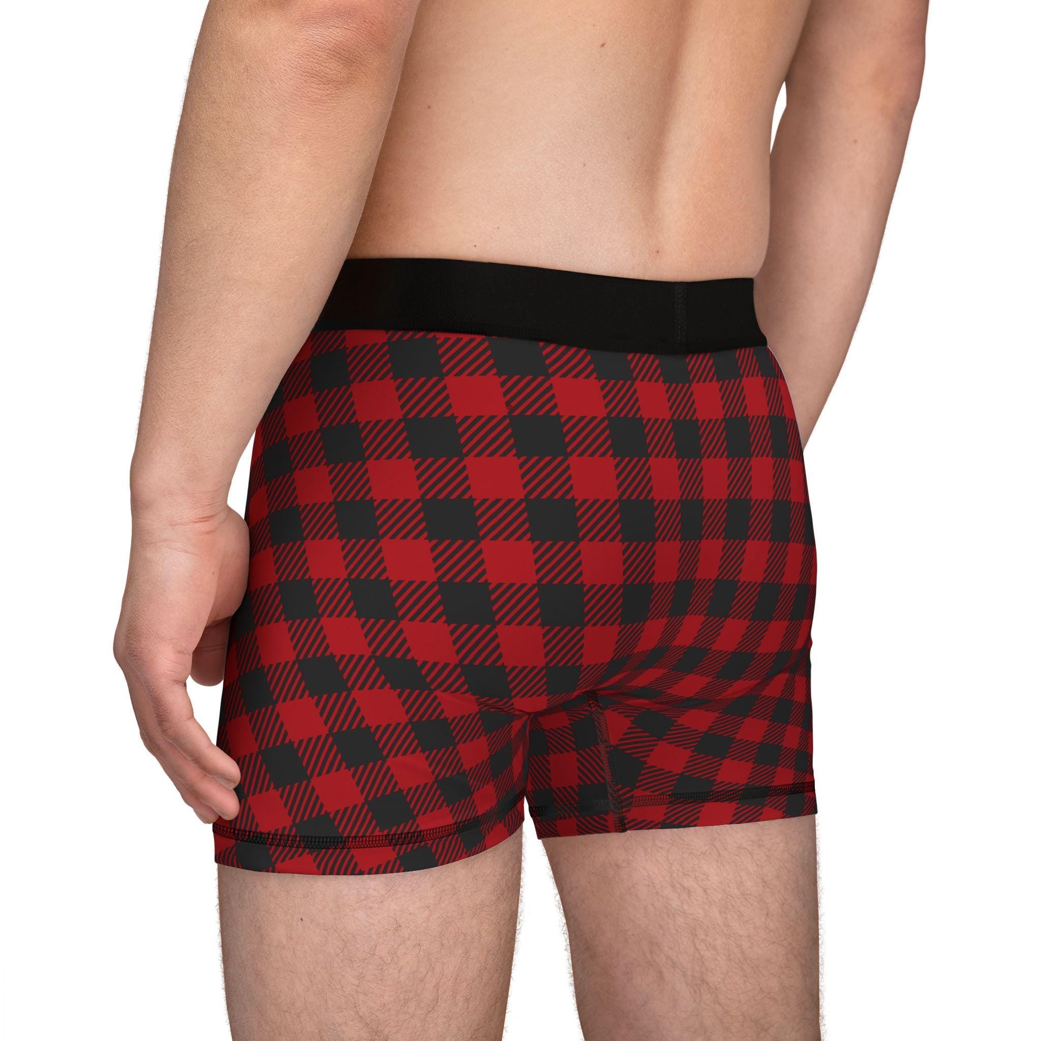 Buffalo Plaid Men's Boxers , Comfy Christmas Underwear, Red Check Stocking Stuffer
