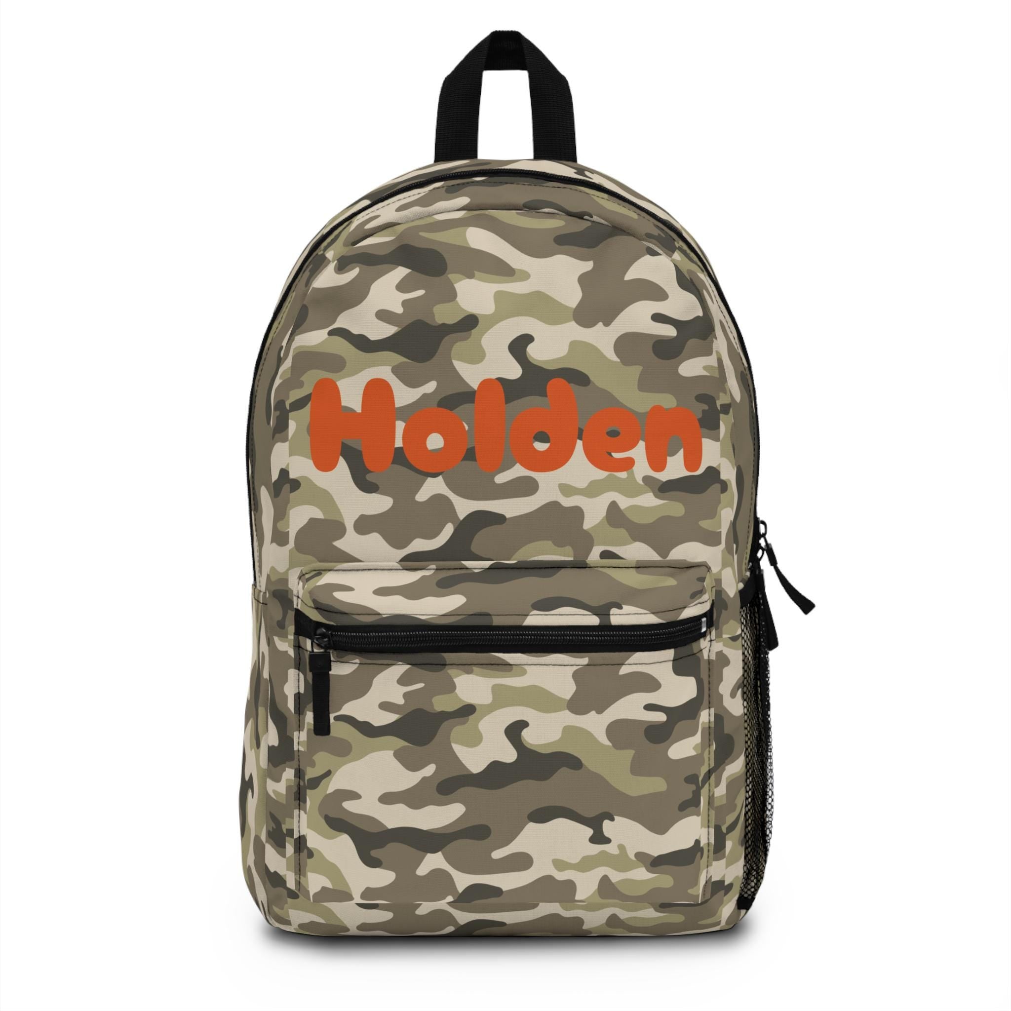 Personalized Camo Backpack, Custom Name Backpack in Hunter Orange | Custom Kids Back to School Bag & Outdoor Travel Gear