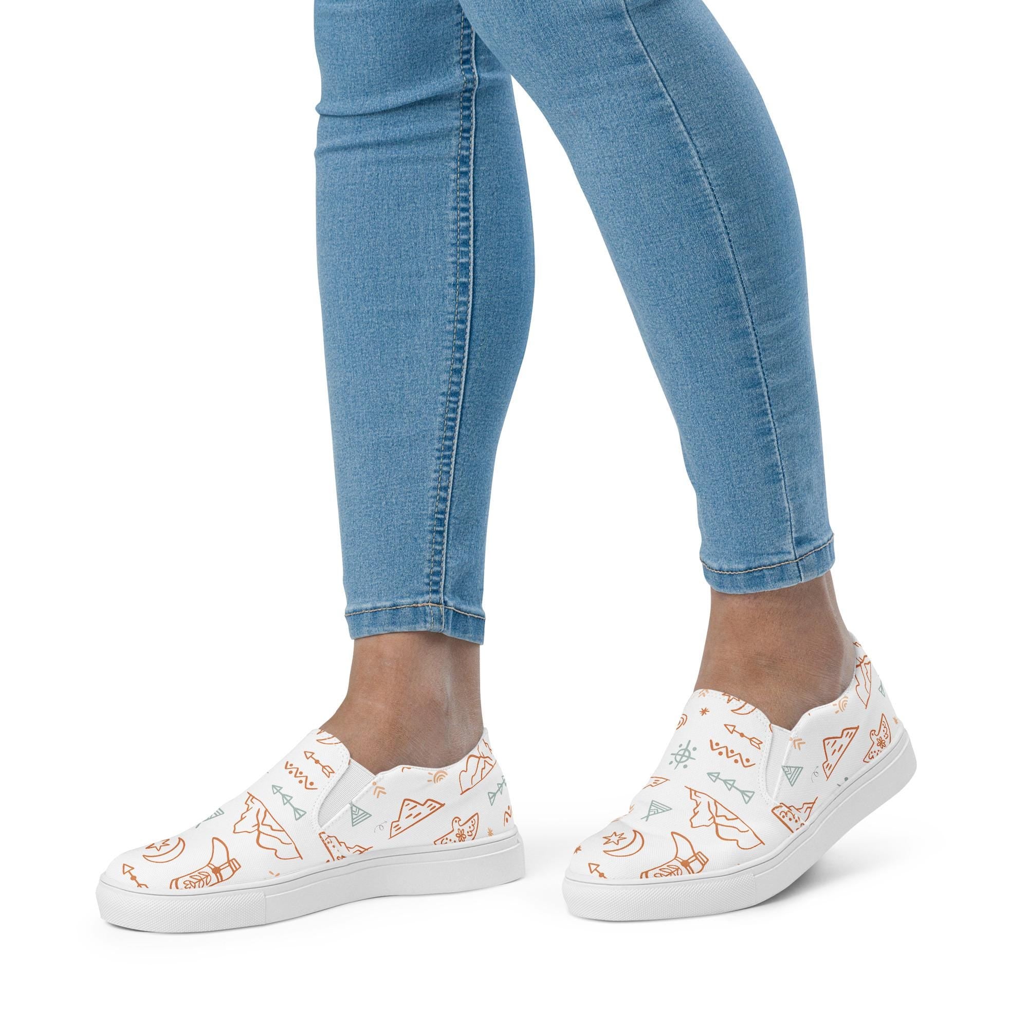 Whether you&#39;re headed to the farmer&#39;s market or kicking back at the rodeo, these shoes deliver style without sacrificing comfort. With soft insoles, breathable lining, and a durable rubber outsole, they&#39;re made for all-day wear and all-the-praise outfits.

✓ All-over Western print: cowboys, cacti, steer heads & more
✓ 100% polyester canvas upper
✓ EVA rubber outsole for traction & durability
✓ Elastic side accents for easy slip-on fit
✓ Printed, cut & handmade just for you