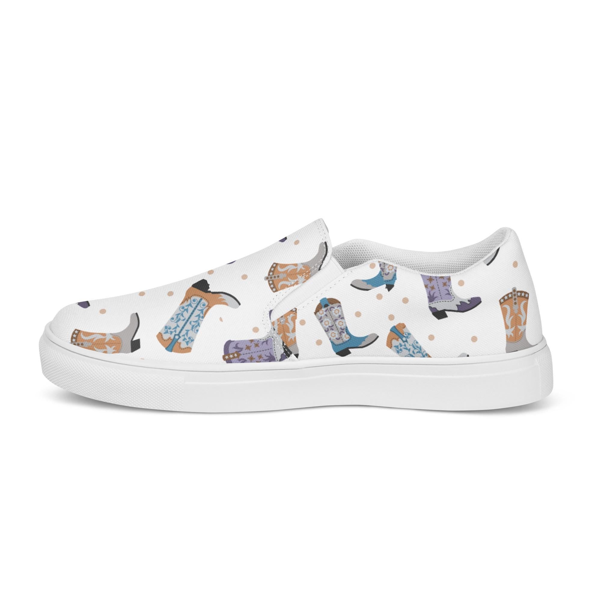 Cowboy Boot Print Women’s Slip-On Shoes | Western Canvas Comfort