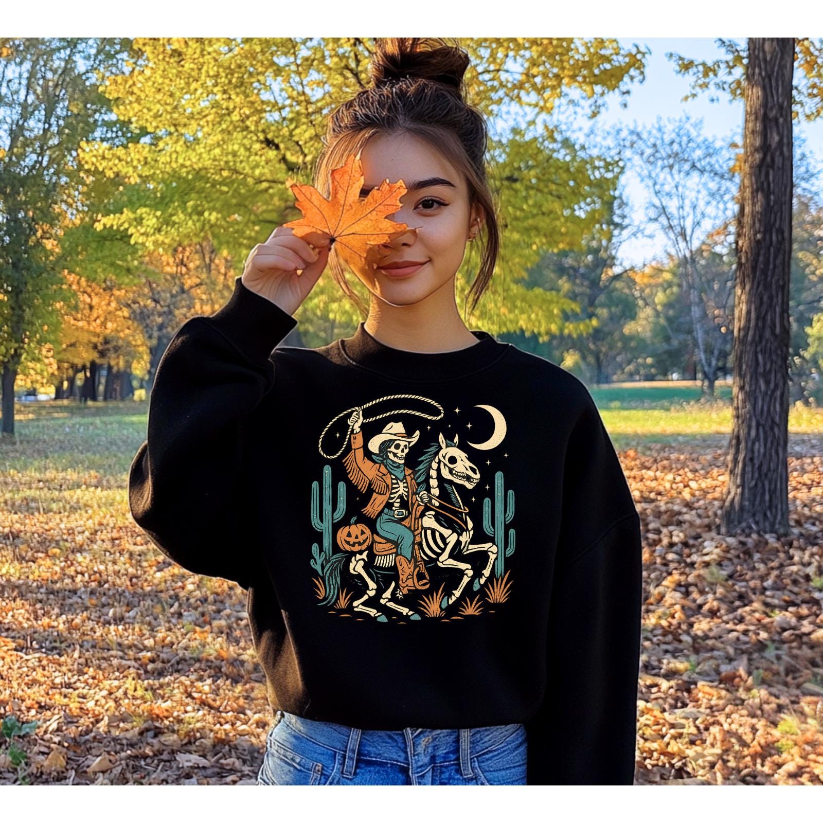 Spooky Cowgirl Skeleton Sweatshirt, Western Halloween Crewneck