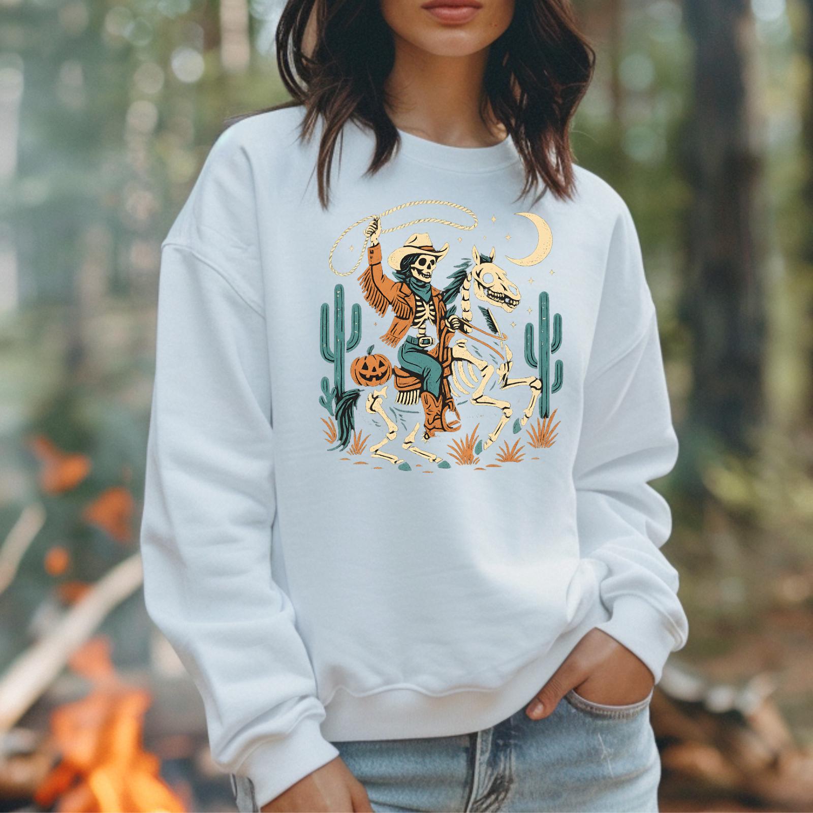 Spooky Cowgirl Skeleton Sweatshirt, Western Halloween Crewneck