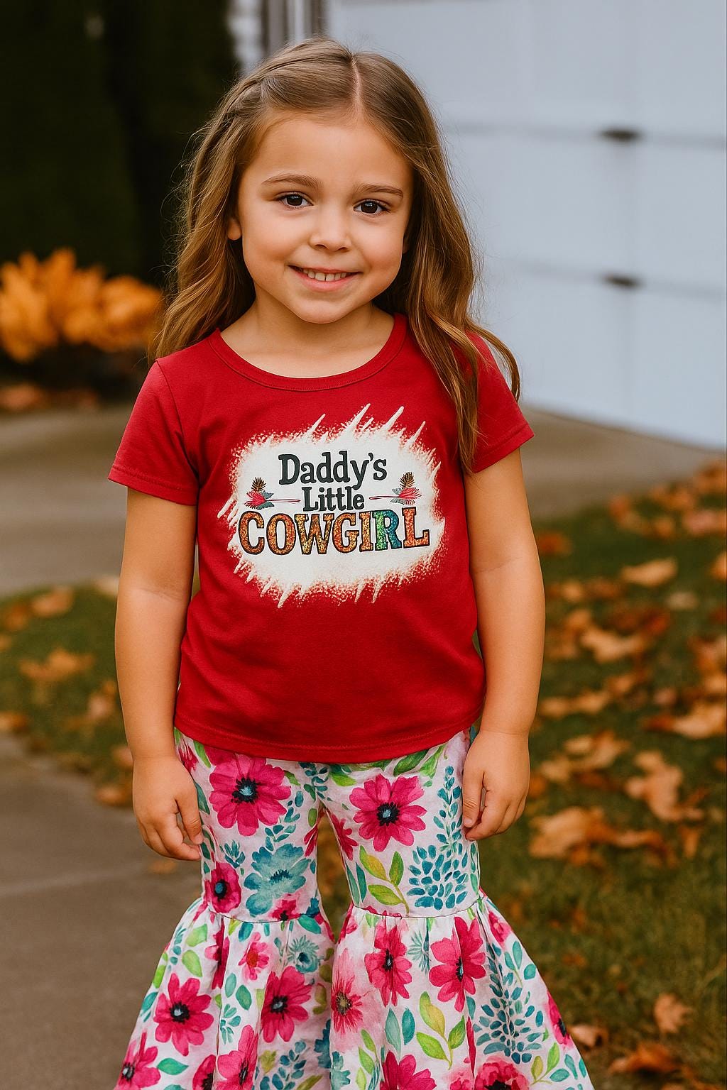 Girls Daddy's Little Cowgirl TShirt with Floral Bell Bottoms - Western Style Outfit -Razels