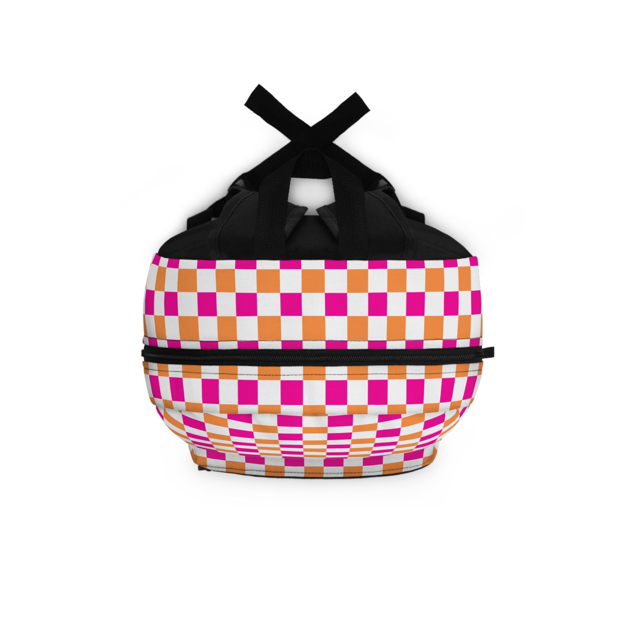 Vibrant Pink & Orange Checkerboard Backpack | Customizable School Bag | Student and Travel Backpack