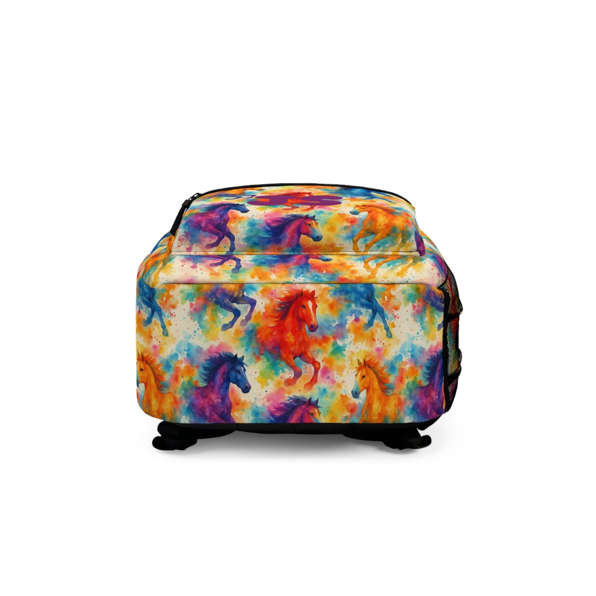 Personalized Colorful Horse Print Backpack | Custom Name Kids School Bag | Allover Watercolor Horse Backpack for Girls | Equestrian Gift
