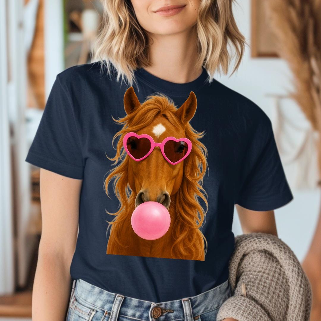 Horse Blowing Bubble Gum PNG | Retro Horse PNG | Funny Sublimation Design | T-Shirt & Backpack Printable | Instant Digital Download