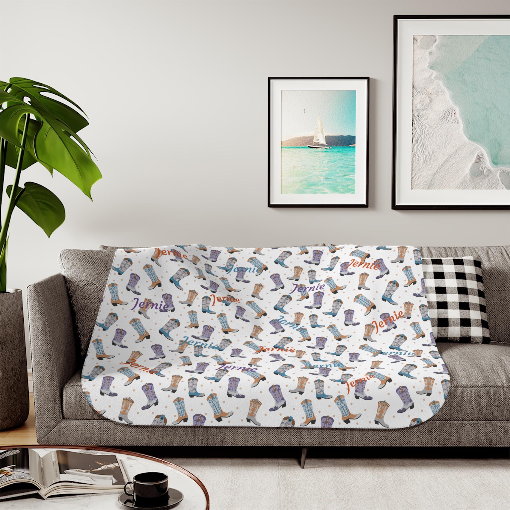 Personalized Cowboy Boot Blanket: Custom Western Sherpa Throw -Razels