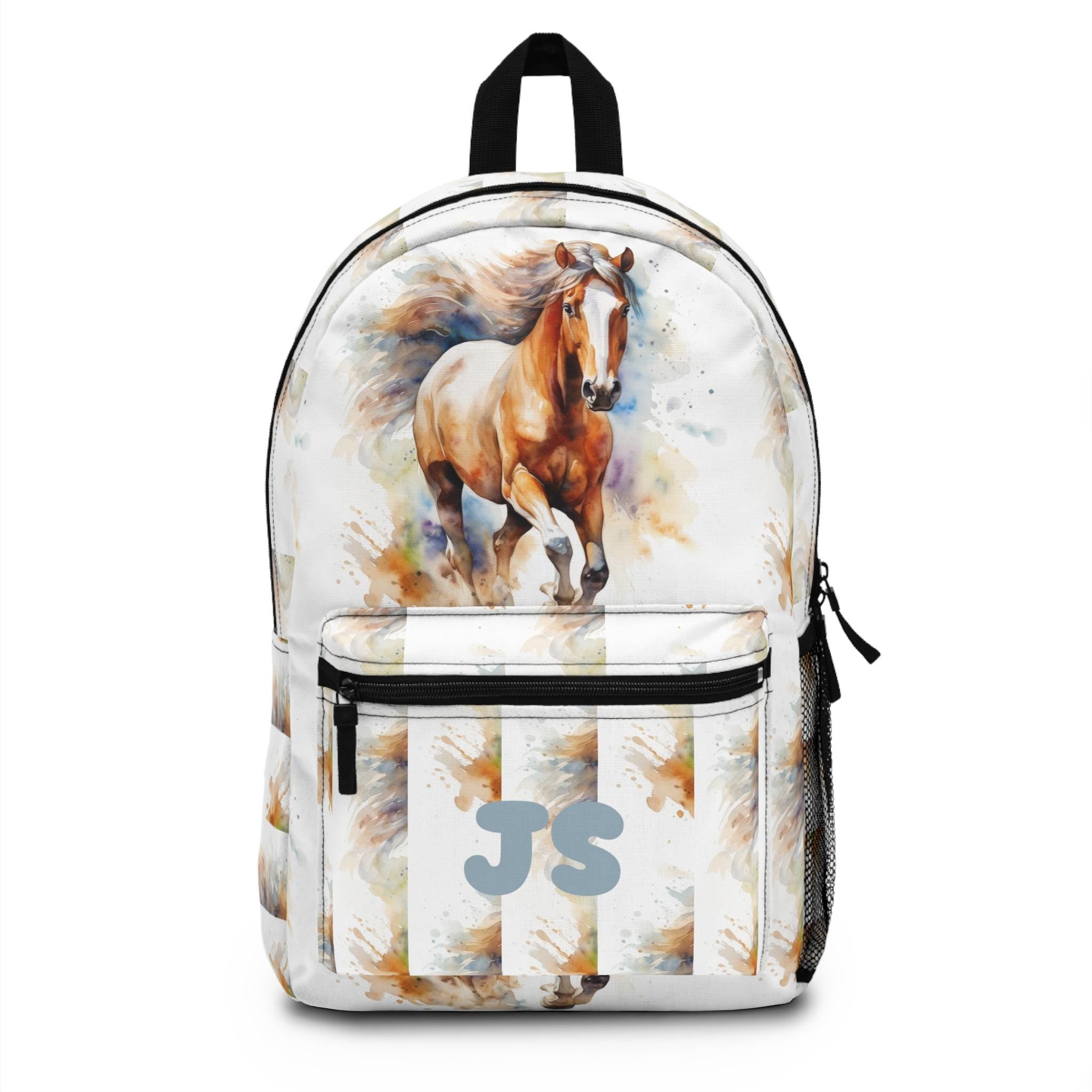 Custom Horse Backpack with Initials | Personalized Watercolor Book Bag for School, Travel & Adventure
 This personalized book bag features a stunning watercolor horse design and your custom initials for a bold, one-of-a-kind look. Whether it’s heading to school, a day at the fair, or a weekend hike, this bag is built to go the distance in style.

✓ Durable, lightweight polyester that holds its shape and dries fast
✓ Four roomy compartments, including a padded laptop sleeve