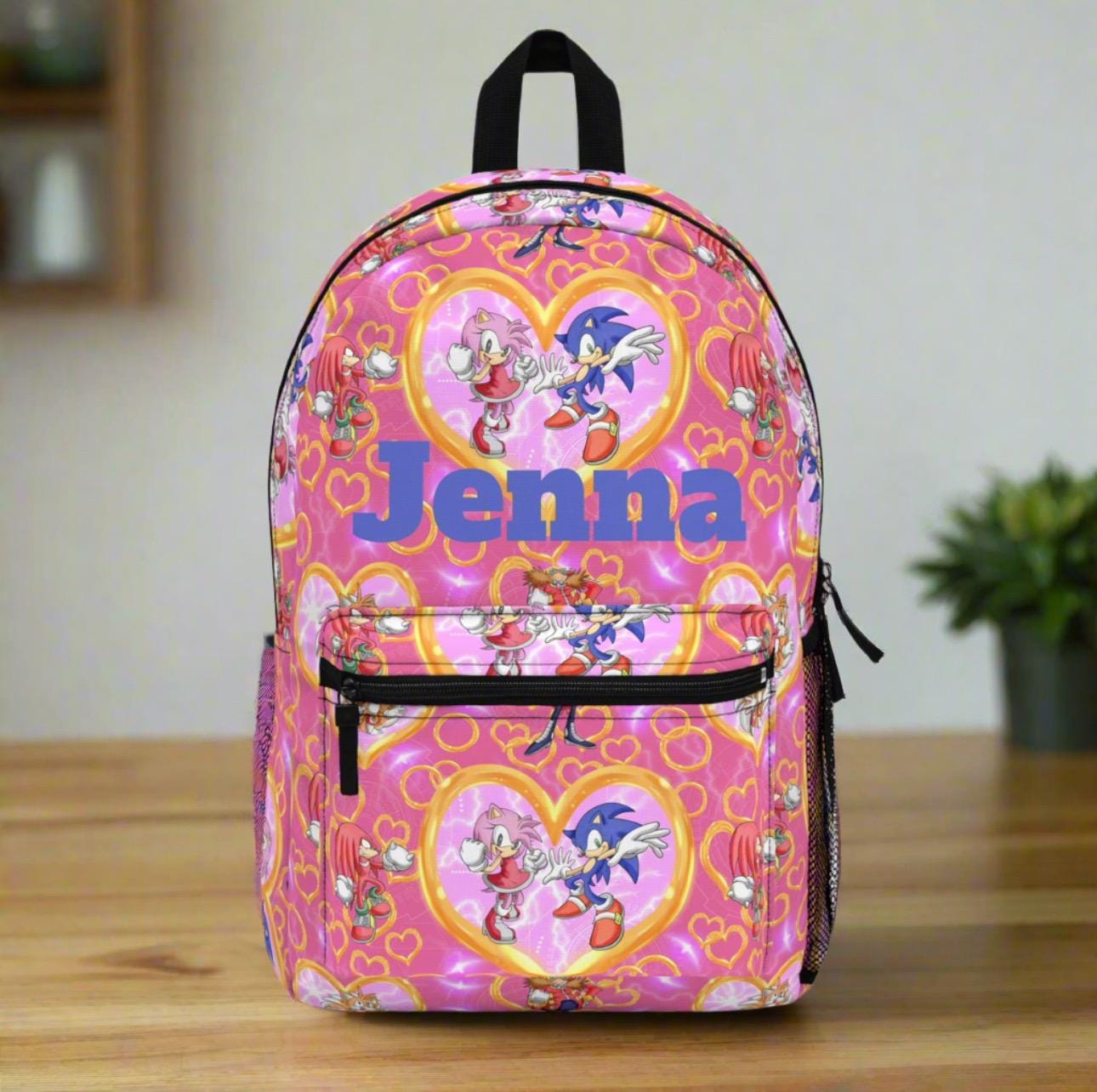 Pink and Blue Sonic Kids Backpack , Personalized School Bag with Rings & Characters