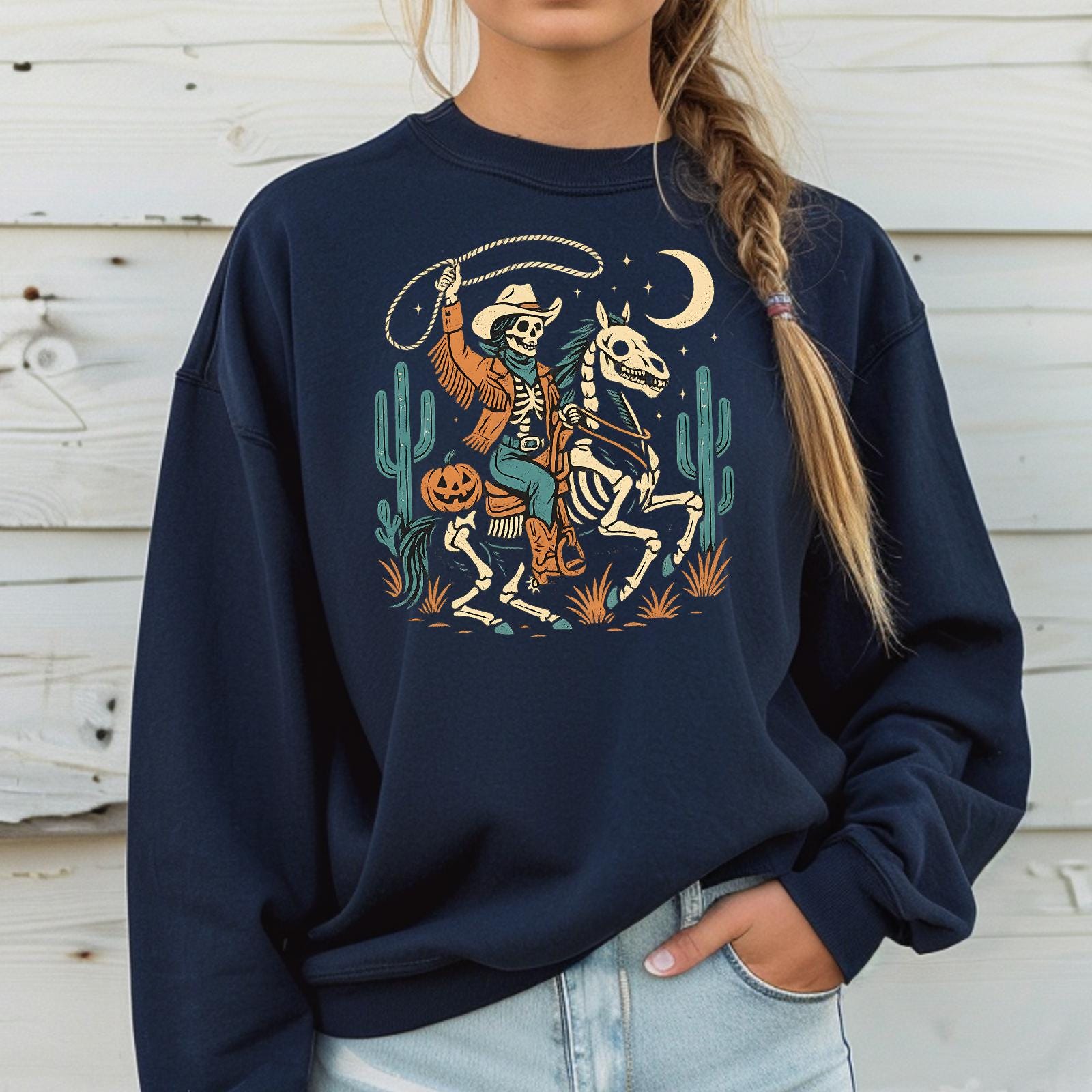 Spooky Cowgirl Skeleton Sweatshirt, Western Halloween Crewneck