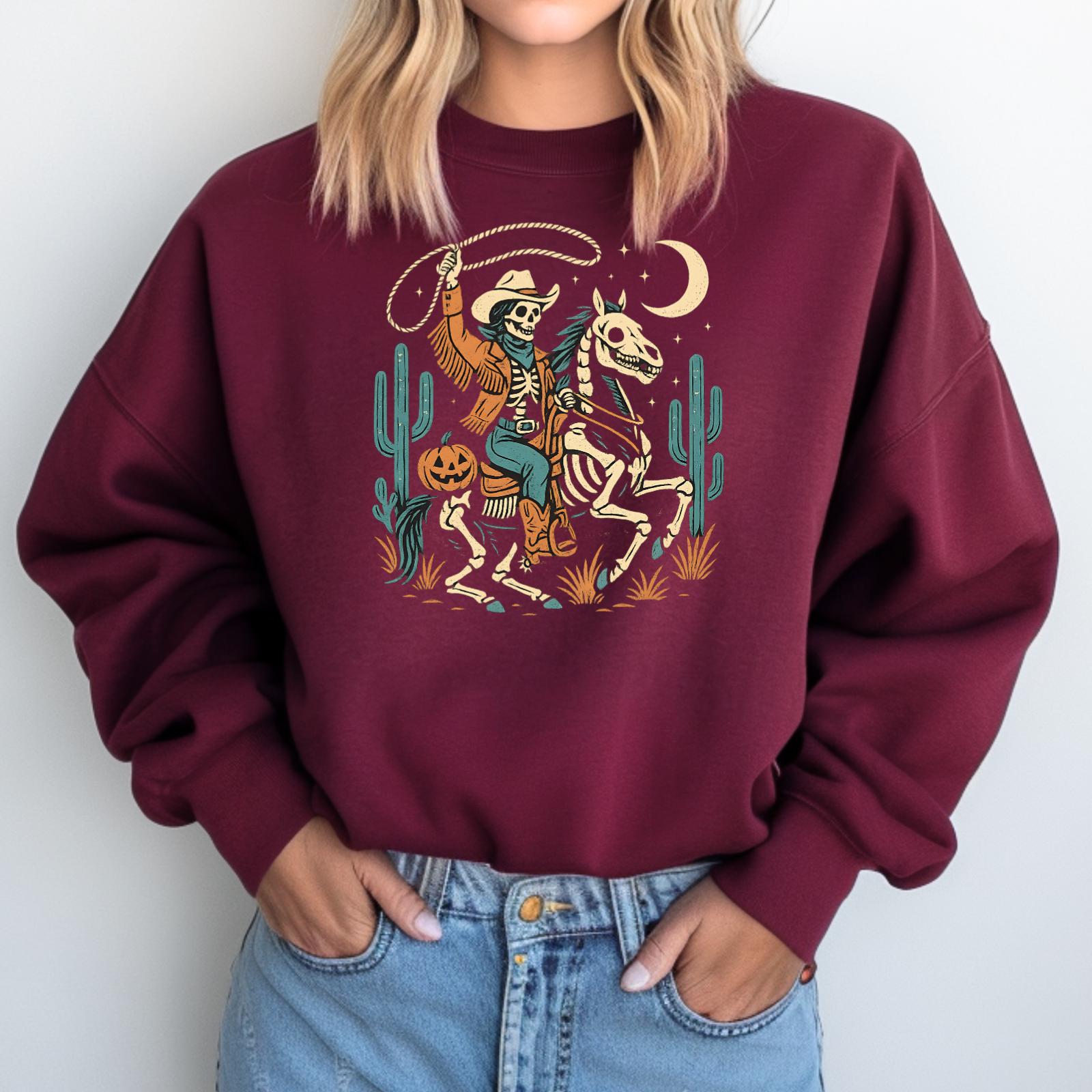 Spooky Cowgirl Skeleton Sweatshirt, Western Halloween Crewneck