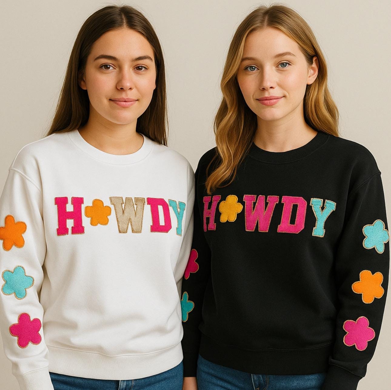 Howdy Sweatshirt | Cowgirl Sweatshirt with Western Glitter Patch | Cute Western Fashion | Gifts for Her