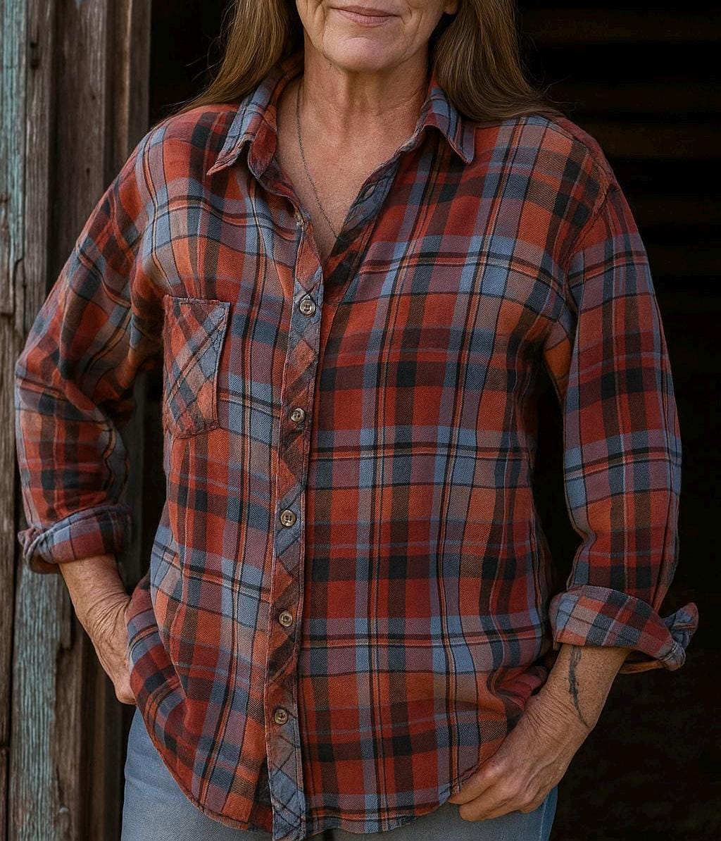 Women&#39;s Fall Plaid Shirt | Oversized Button Down | Red or Orange Cotton Flannel | FREE Shipping ✓ Oversized Relaxed Fit – Easy to wear, easy to style. (True to size: I wear my usual medium.) ✓ Stylish & Functional – Wear buttoned up or open as a lightweight jacket. ✓ Soft & Durable – 100% cotton flannel for breathable, all-day comfort. ✓ Versatile Colors – Available in red plaid or orange plaid. ✓ FREE Shipping – No minimum order!