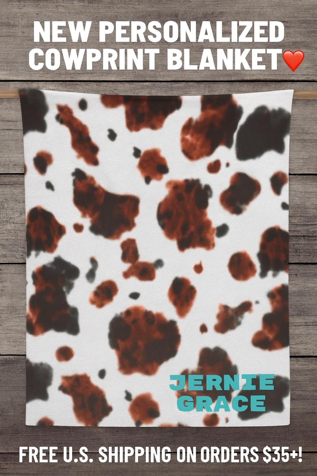 Cozy Velveteen Plush Blanket – Personalized Cowprint Throw 🤎🐮

Snuggle up in true Western style with this ultra-soft cowprint velveteen blanket—personalized just for you! Whether you’re looking for the perfect cozy gift or a rustic accent for your home, this fan-favorite throw is a must-have for cowgirls, cowboys, and anyone who loves a touch of country charm.
Super-soft velveteen plush with a medium heavy-weight feel (8.85 oz/yd²)
One-sided, high-detail print with vibrant cowprint design