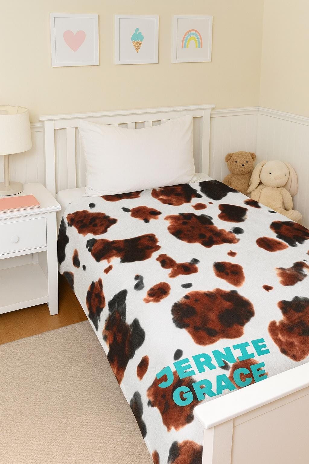 Cozy Velveteen Plush Blanket – Personalized Cowprint Throw 🤎🐮

Snuggle up in true Western style with this ultra-soft cowprint velveteen blanket—personalized just for you! Whether you’re looking for the perfect cozy gift or a rustic accent for your home, this fan-favorite throw is a must-have for cowgirls, cowboys, and anyone who loves a touch of country charm.
Super-soft velveteen plush with a medium heavy-weight feel (8.85 oz/yd²)
One-sided, high-detail print with vibrant cowprint design