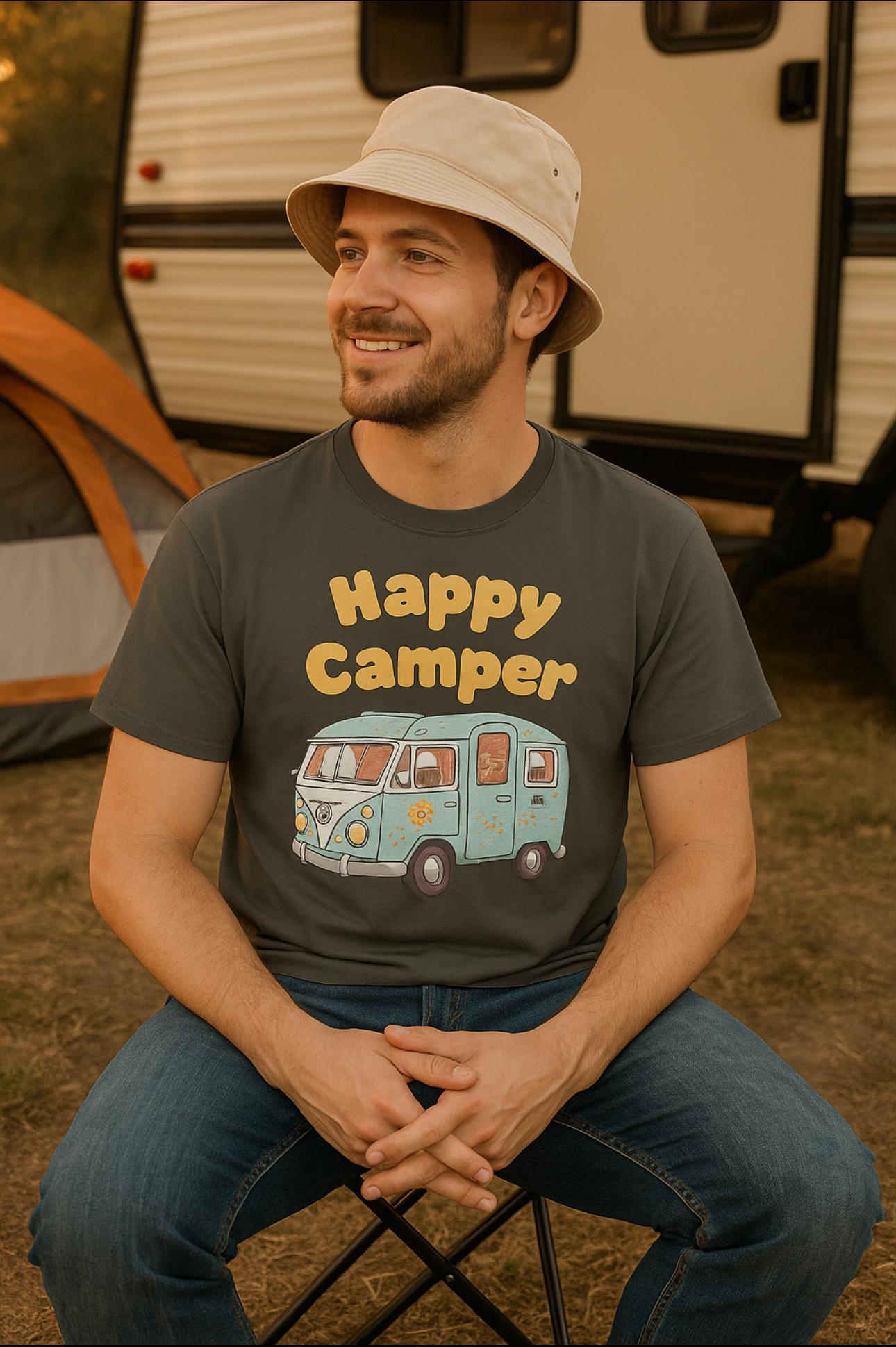 Personalized Happy Camper T-Shirt, Custom Name Camping Shirt, RV Vacation Tee, Road Trip Shirt, Matching Family Reunion Shirt, Glamping -Razels