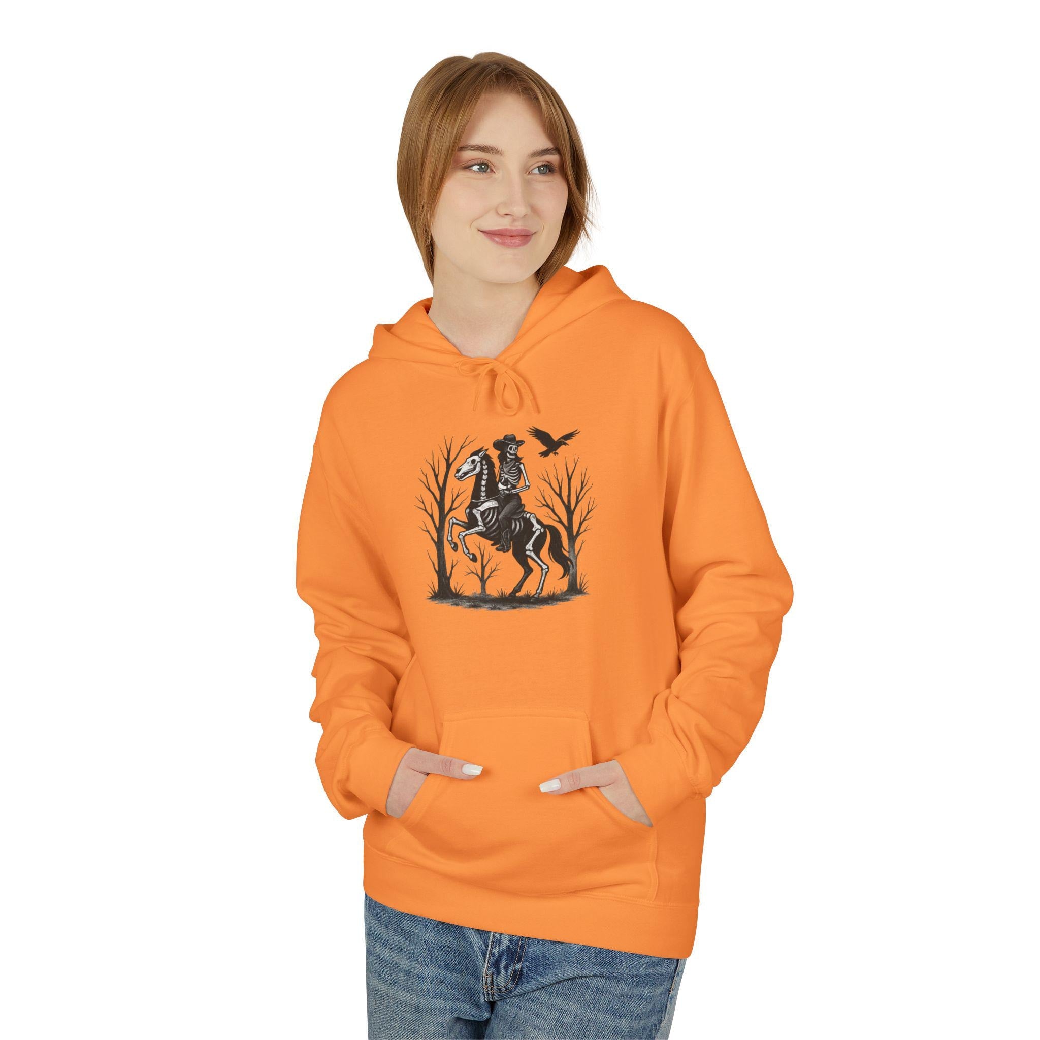 Skeleton Cowgirl Western Halloween Sweatshirt | Cozy Unisex Fall Hoodie | Spooky Horse Hoodie -Razels