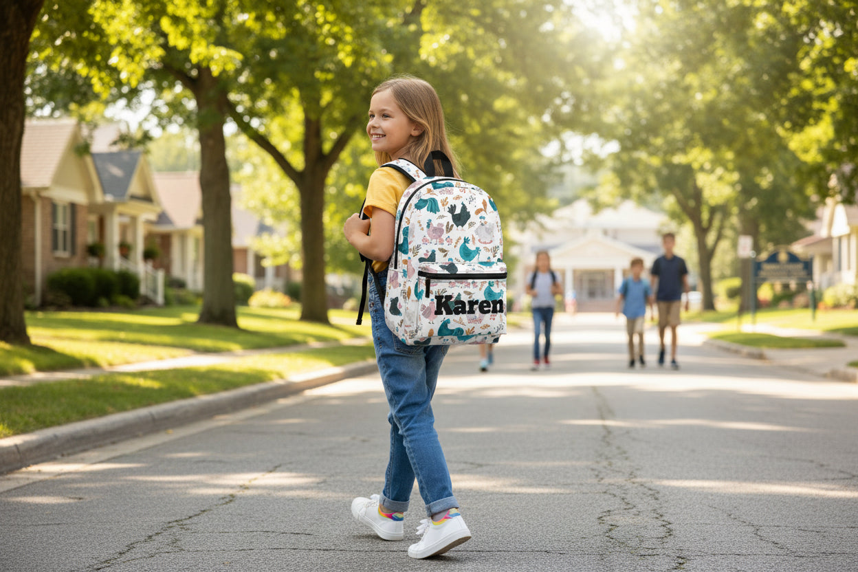 Cute Chicken Backpack, Personalized Name, Colorful Hen Print -Razels