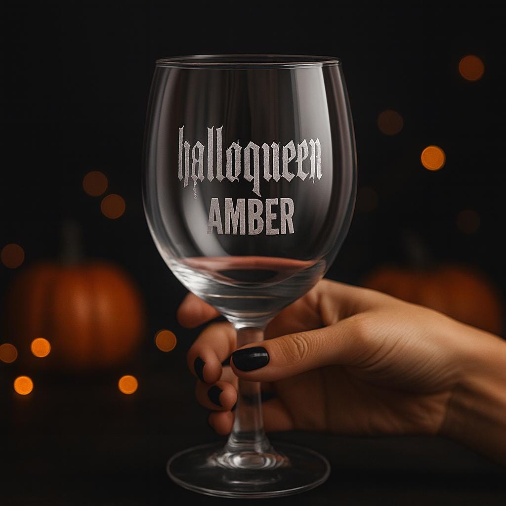Halloqueen Engraved Wine Glass, Halloween Wine Glass Gift, Gothic Wine Glass -Razels
