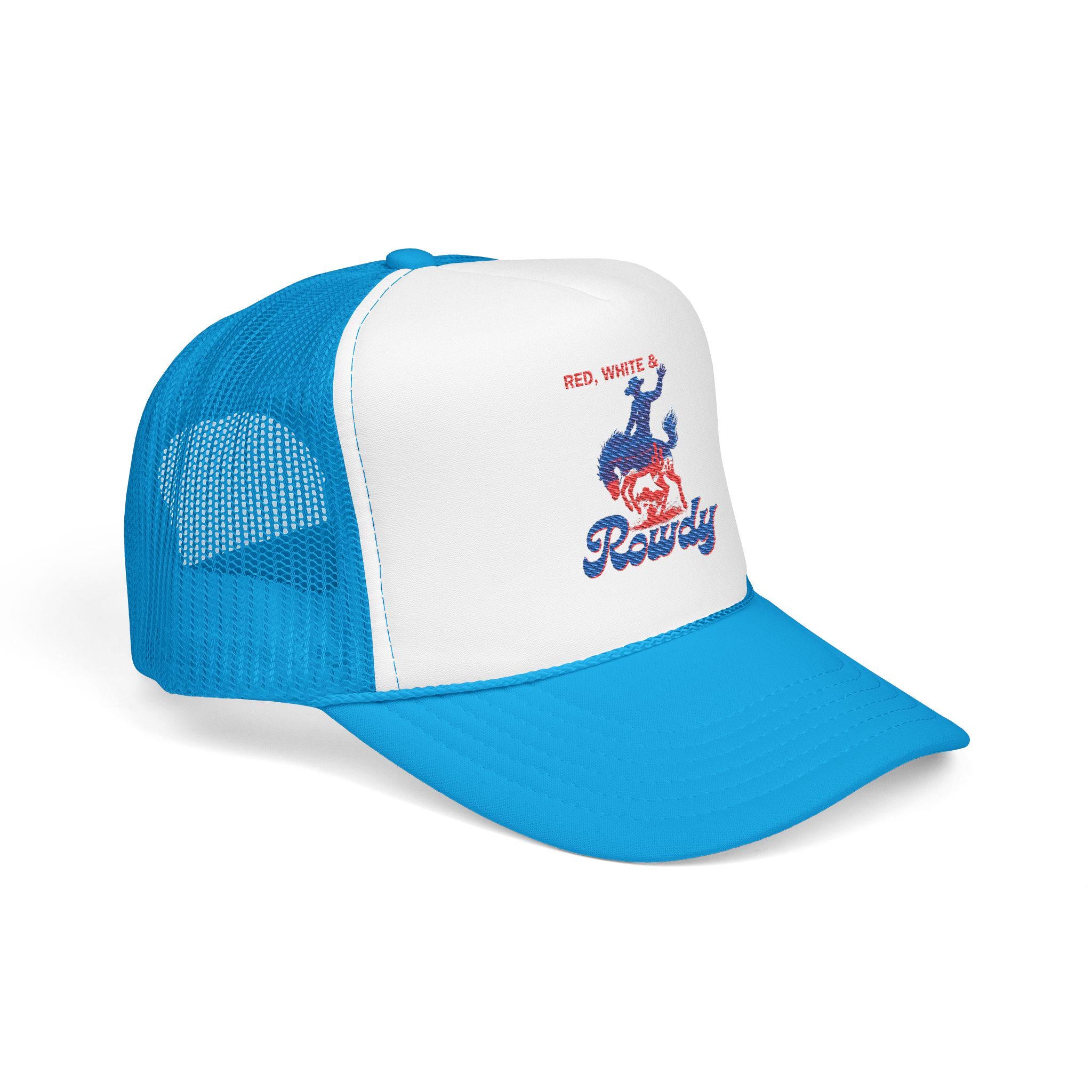Cowboy Trucker Hat Red White & Rowdy Foam Cap Pink Turquoise Black Embroidered 4th of July Rodeo Hat -Razels