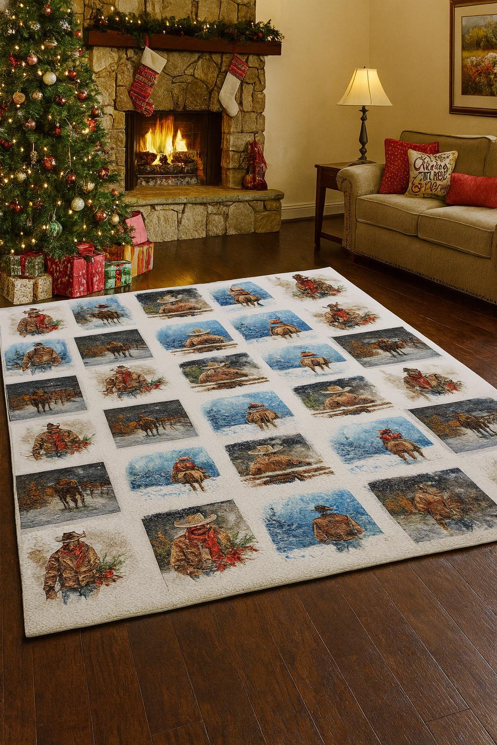Cowboy Christmas Rug: Rustic Western Holiday Decor -Razels