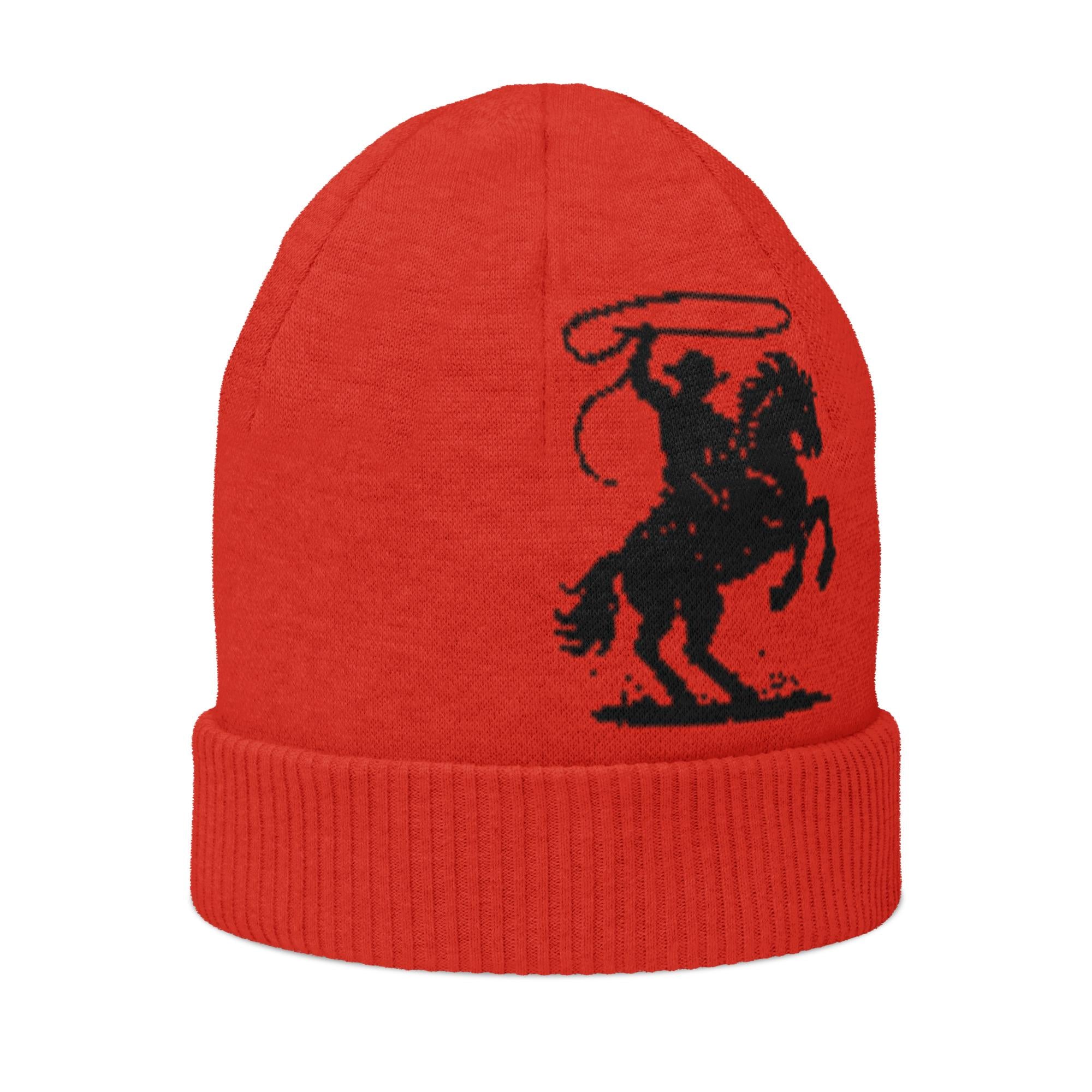 Cowboy Knit Beanie – Western Rope Rider Hat | Red Soft Knit | Razels Exclusive -Razels