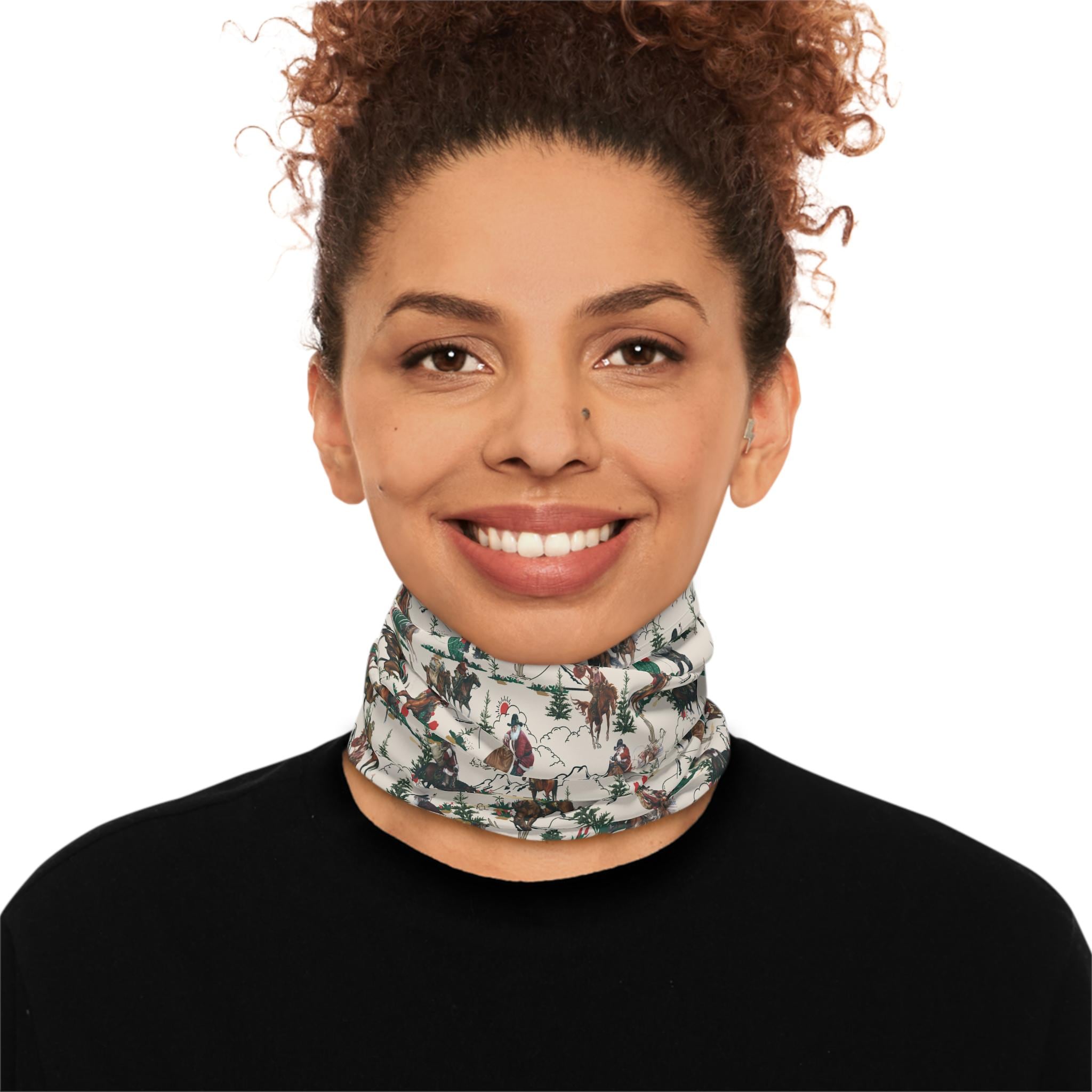 Beige Cowboy Santa Christmas Neck Gaiter, Western Neckerchief, Cowboy Gear, Cowgirl Gift -Razels