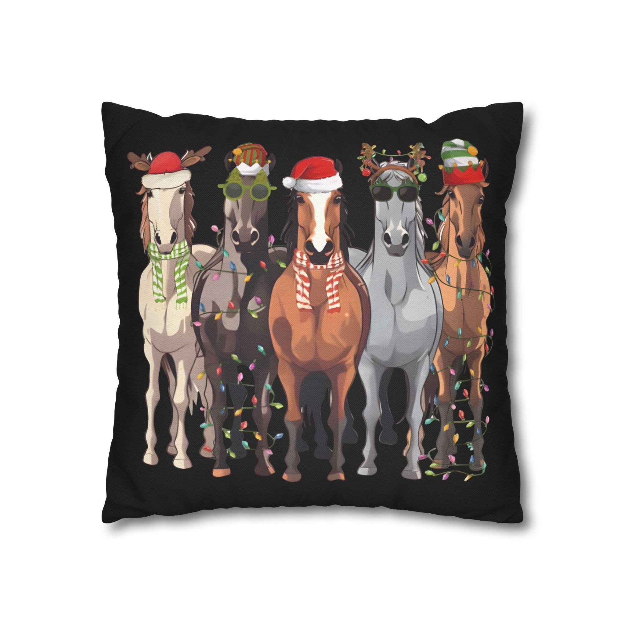 Christmas Horse Decor Pillowcase, Holiday Home Decor, Western Holiday Décor -Razels