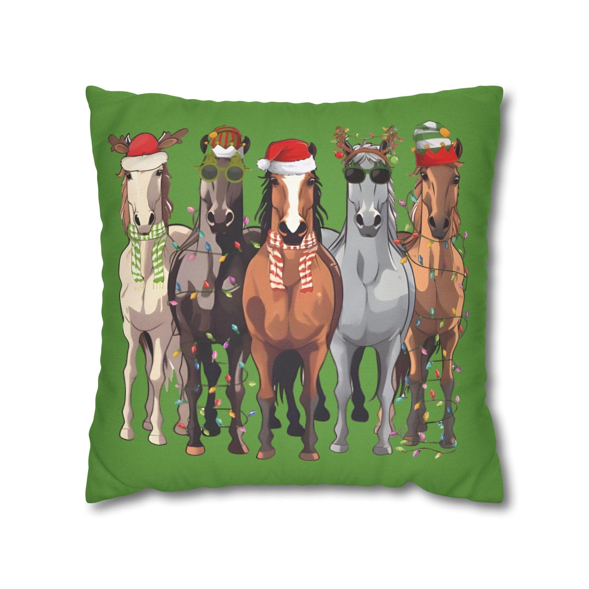 Christmas Horse Decor Pillowcase, Holiday Home Decor, Western Holiday Décor -Razels