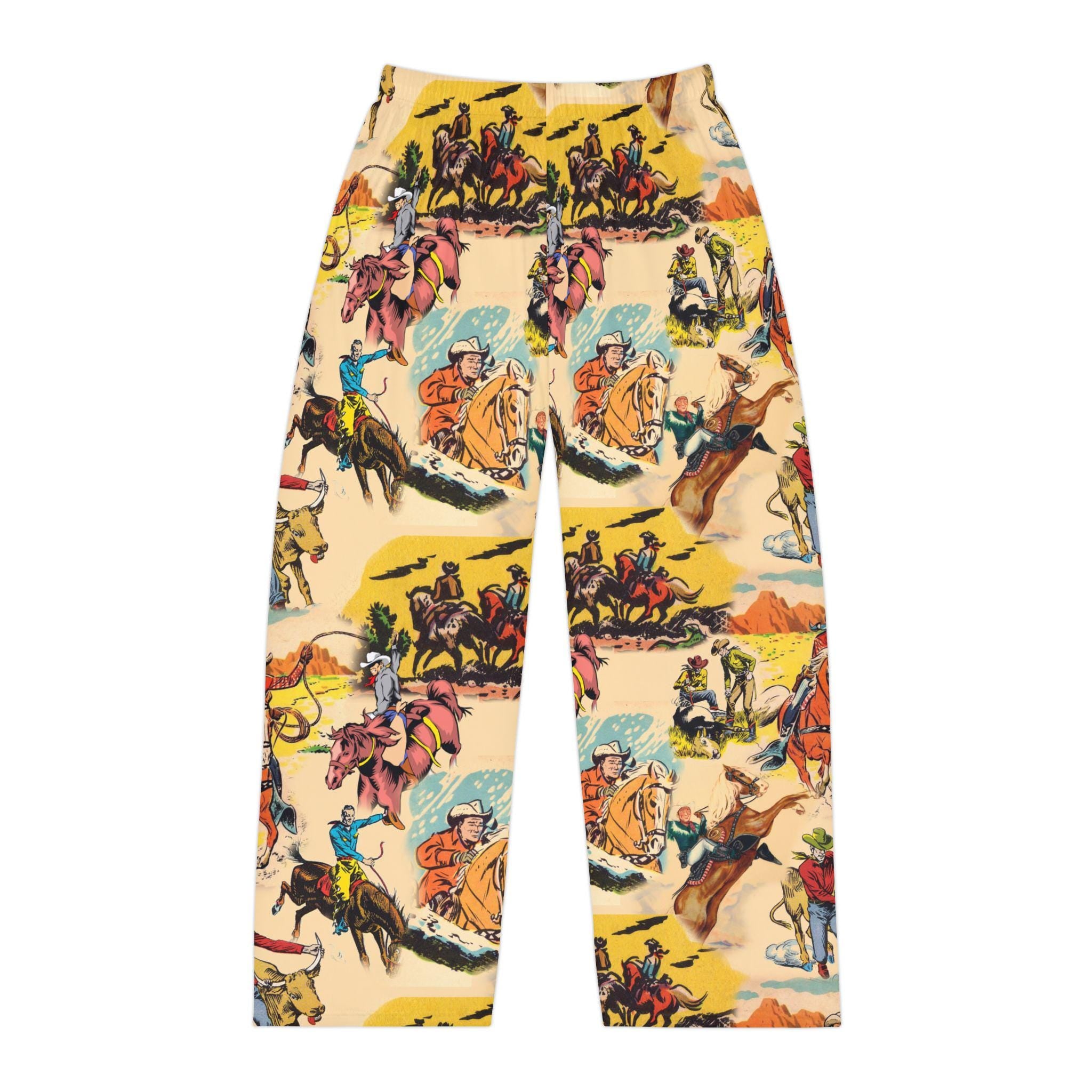 Mens Vintage Cowboy Pajama Pants, Western Rodeo Lounge Pants, Soft Old West Sleepwear -Razels