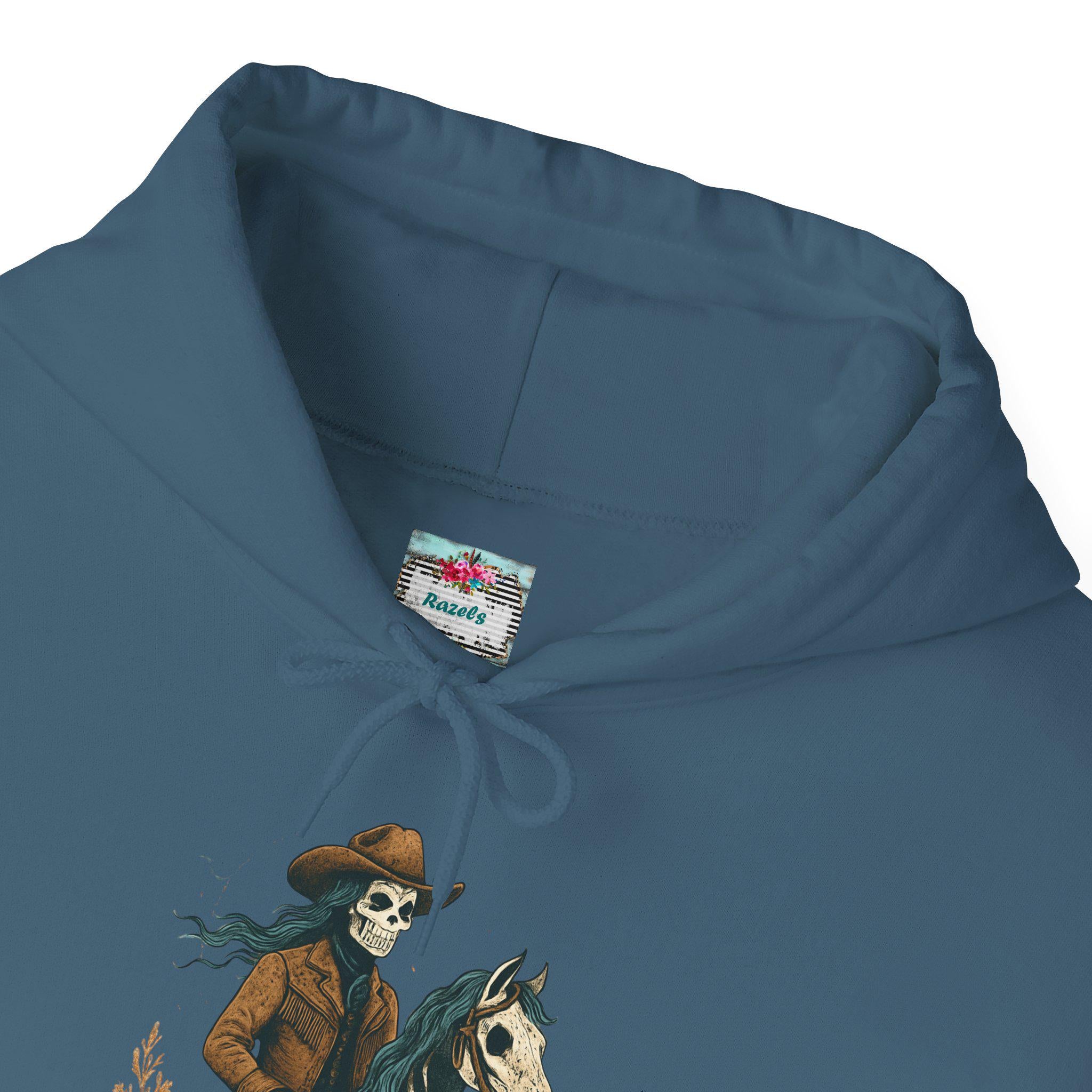 Cowgirl Skeleton Hoodie, Western Halloween Sweatshirt, Spooky Cowgirl Riding Horse -Razels