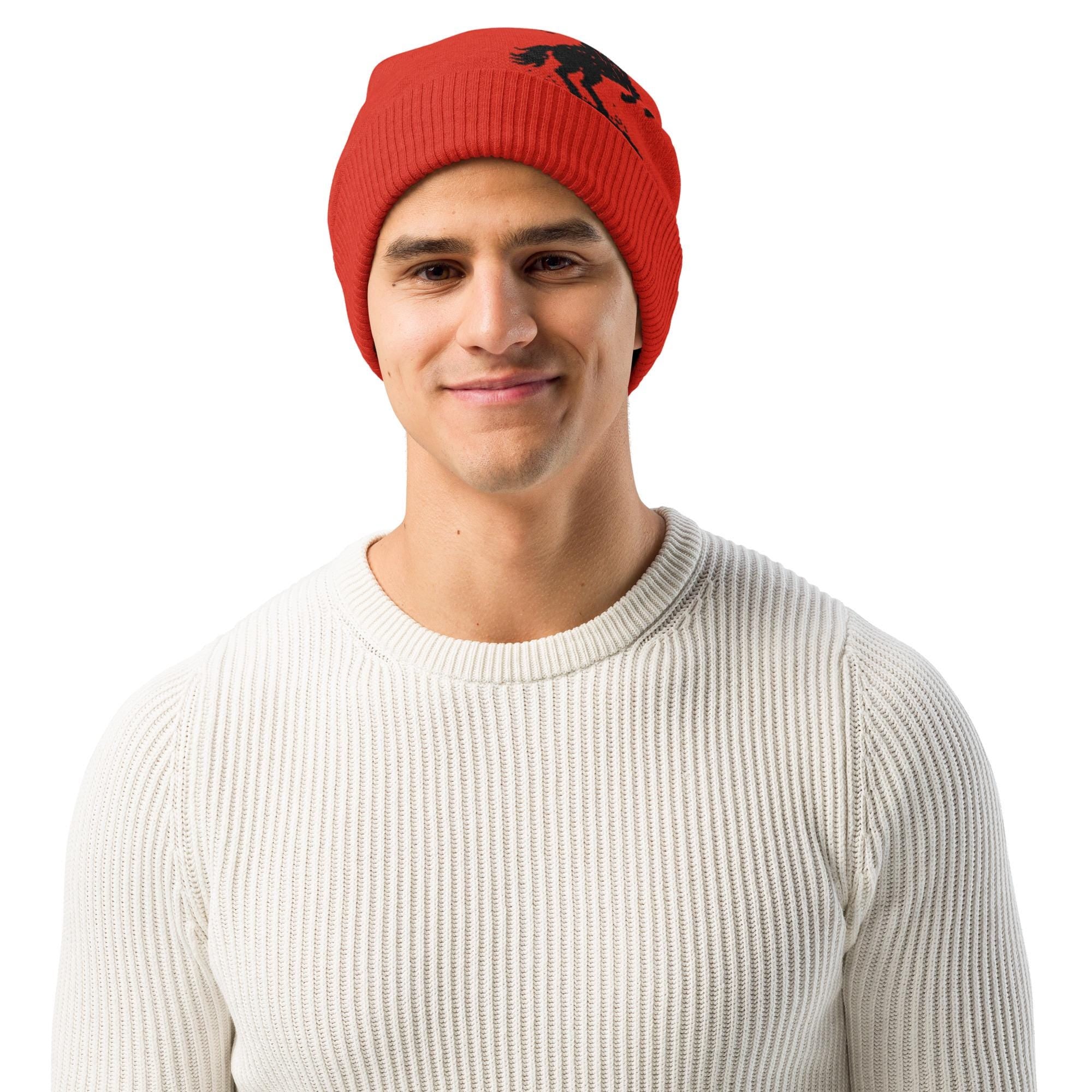 Cowboy Knit Beanie – Western Rope Rider Hat | Red Soft Knit | Razels Exclusive -Razels