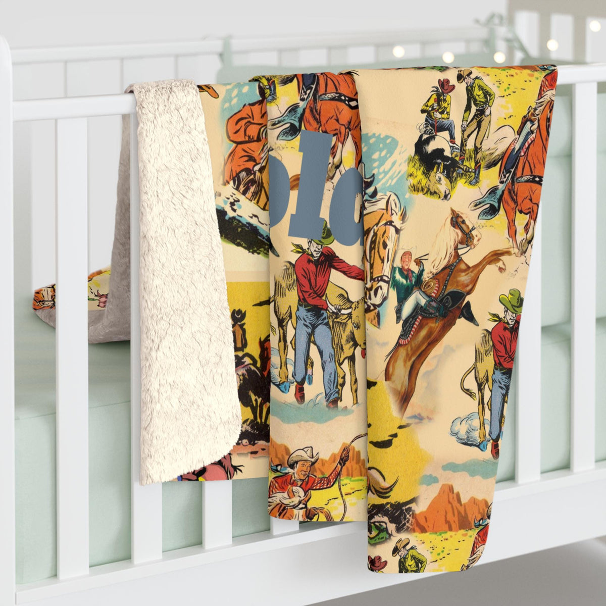 Vintage Cowboy Sherpa Fleece Blanket , Retro Western Throw | Cozy Cowboy Gift for Ranch & Home Décor