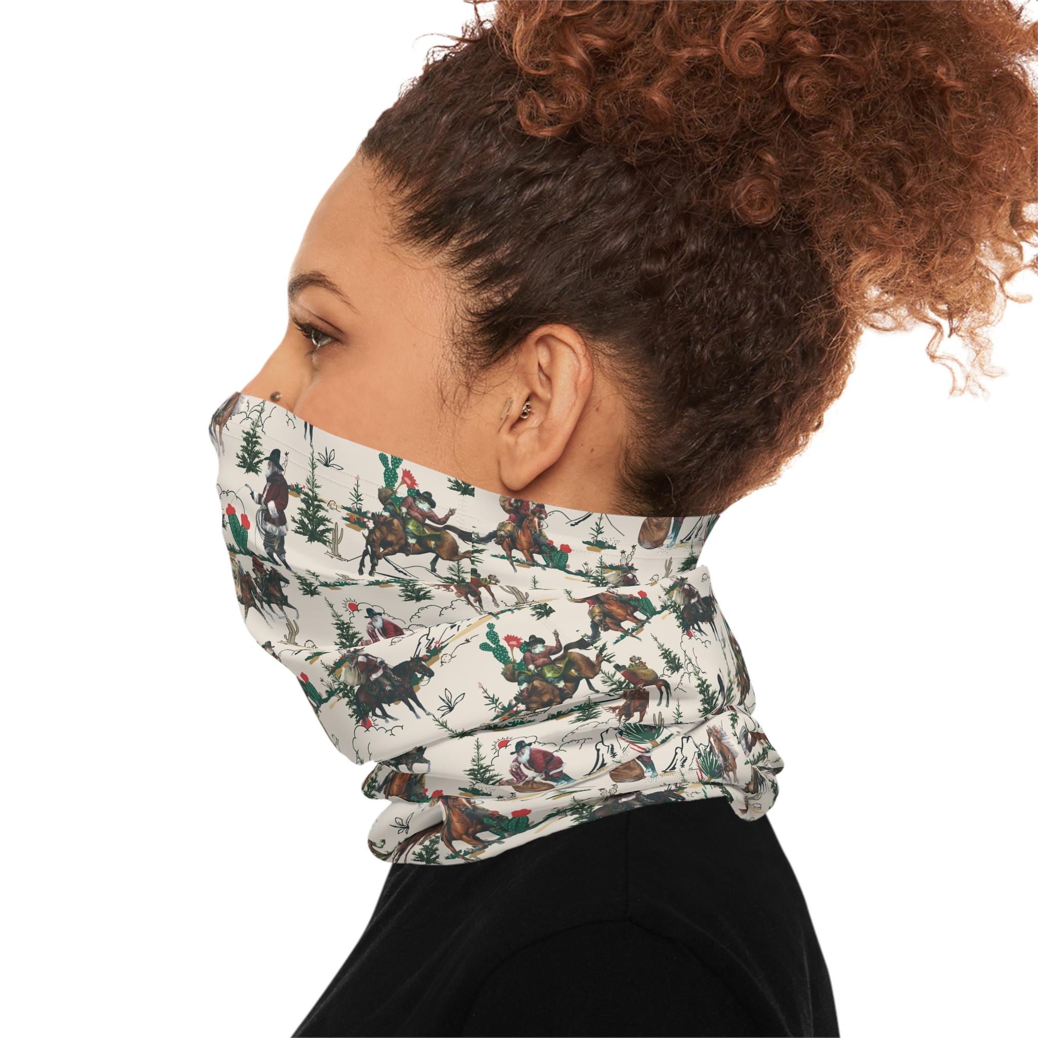 Beige Cowboy Santa Christmas Neck Gaiter, Western Neckerchief, Cowboy Gear, Cowgirl Gift -Razels