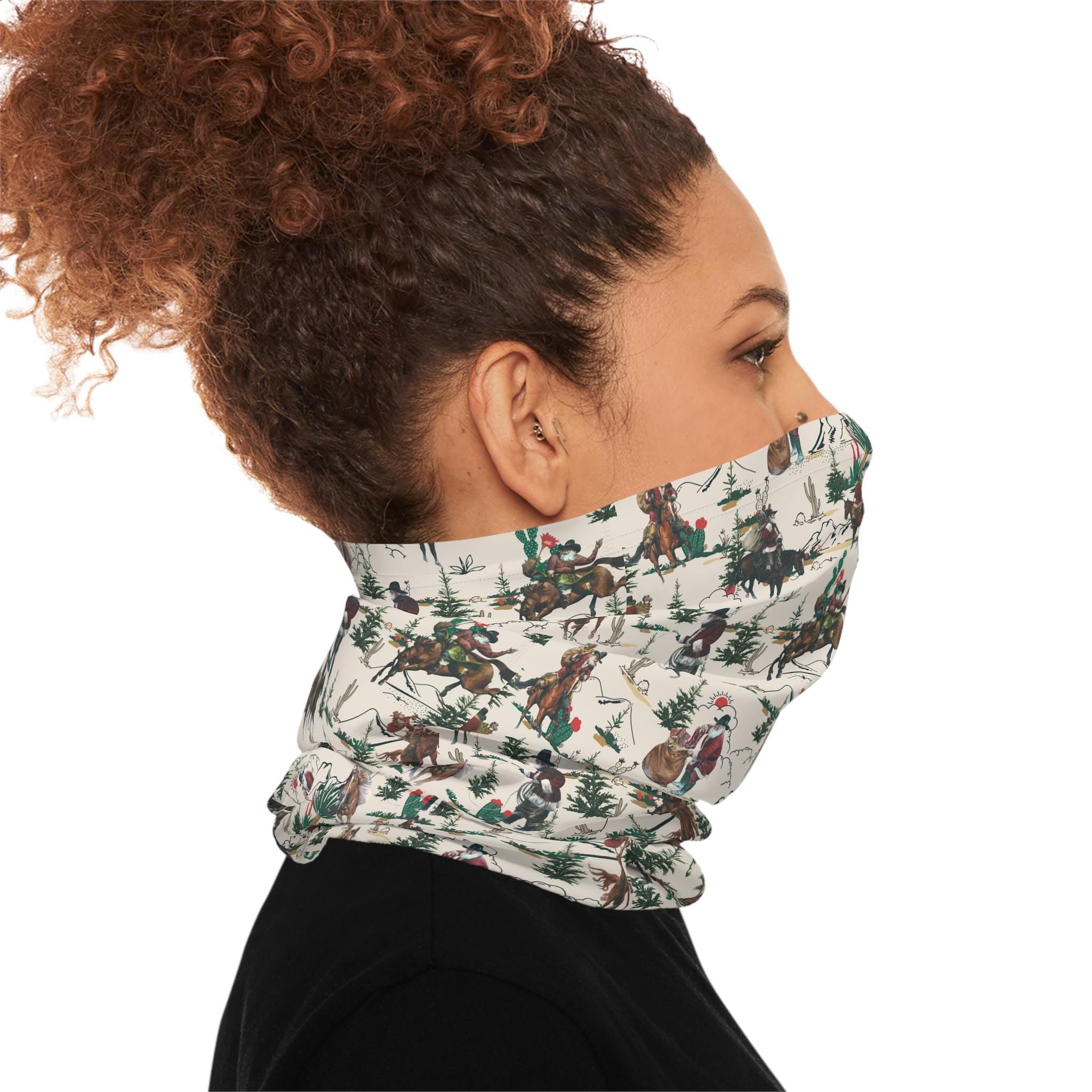 Beige Cowboy Santa Christmas Neck Gaiter, Western Neckerchief, Cowboy Gear, Cowgirl Gift -Razels