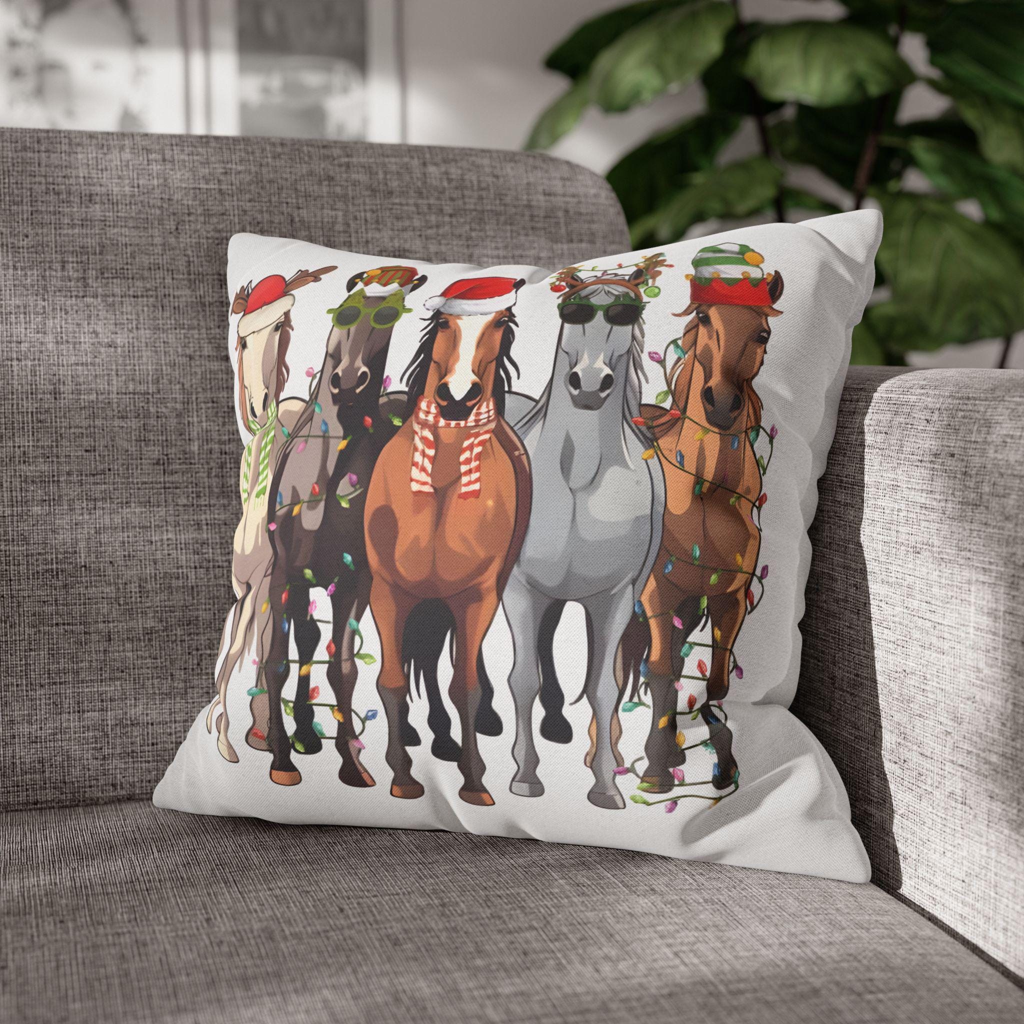 Christmas Horse Decor Pillowcase, Holiday Home Decor, Western Holiday Décor -Razels