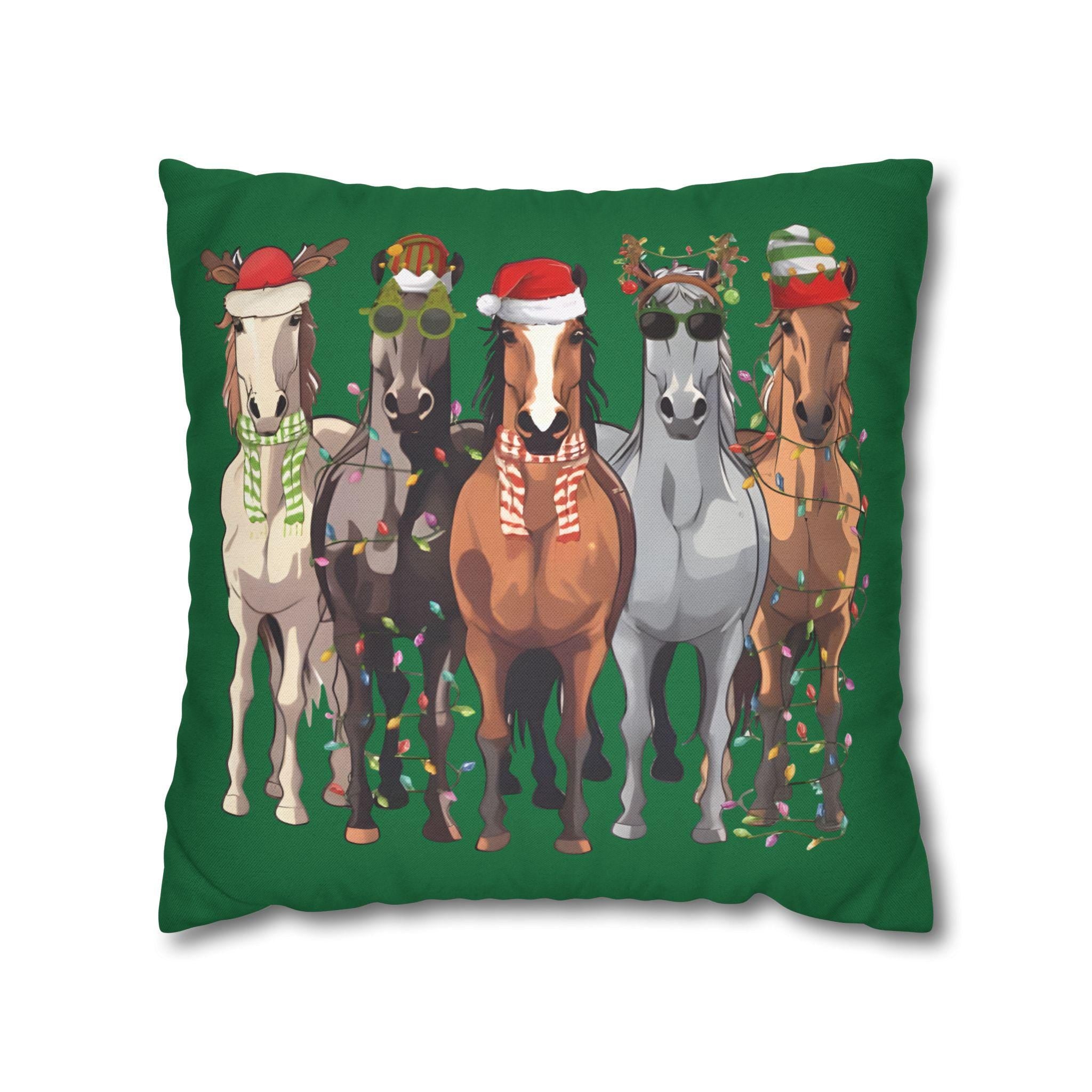 Christmas Horse Decor Pillowcase, Holiday Home Decor, Western Holiday Décor -Razels