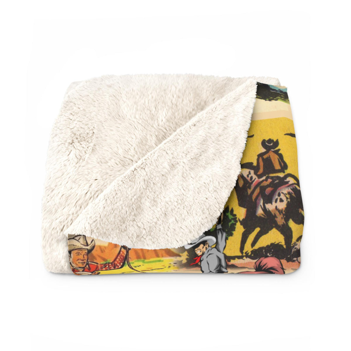 Vintage Cowboy Sherpa Fleece Blanket , Retro Western Throw | Cozy Cowboy Gift for Ranch & Home Décor